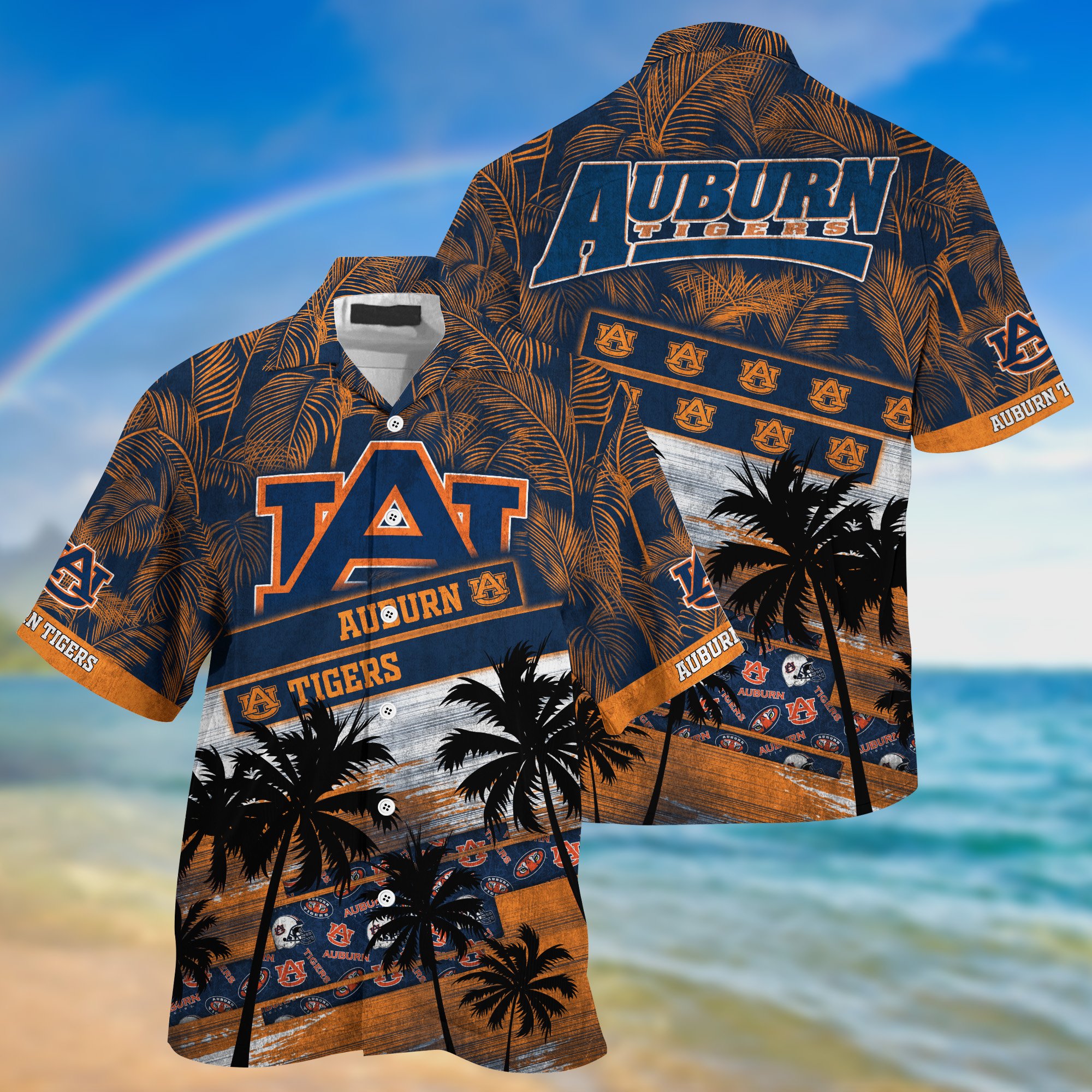 Auburn Tigers Palm Tree Pattern Hawaii Shirt For Sports Fans, Custom Sport Hawaii Shirt NA32896