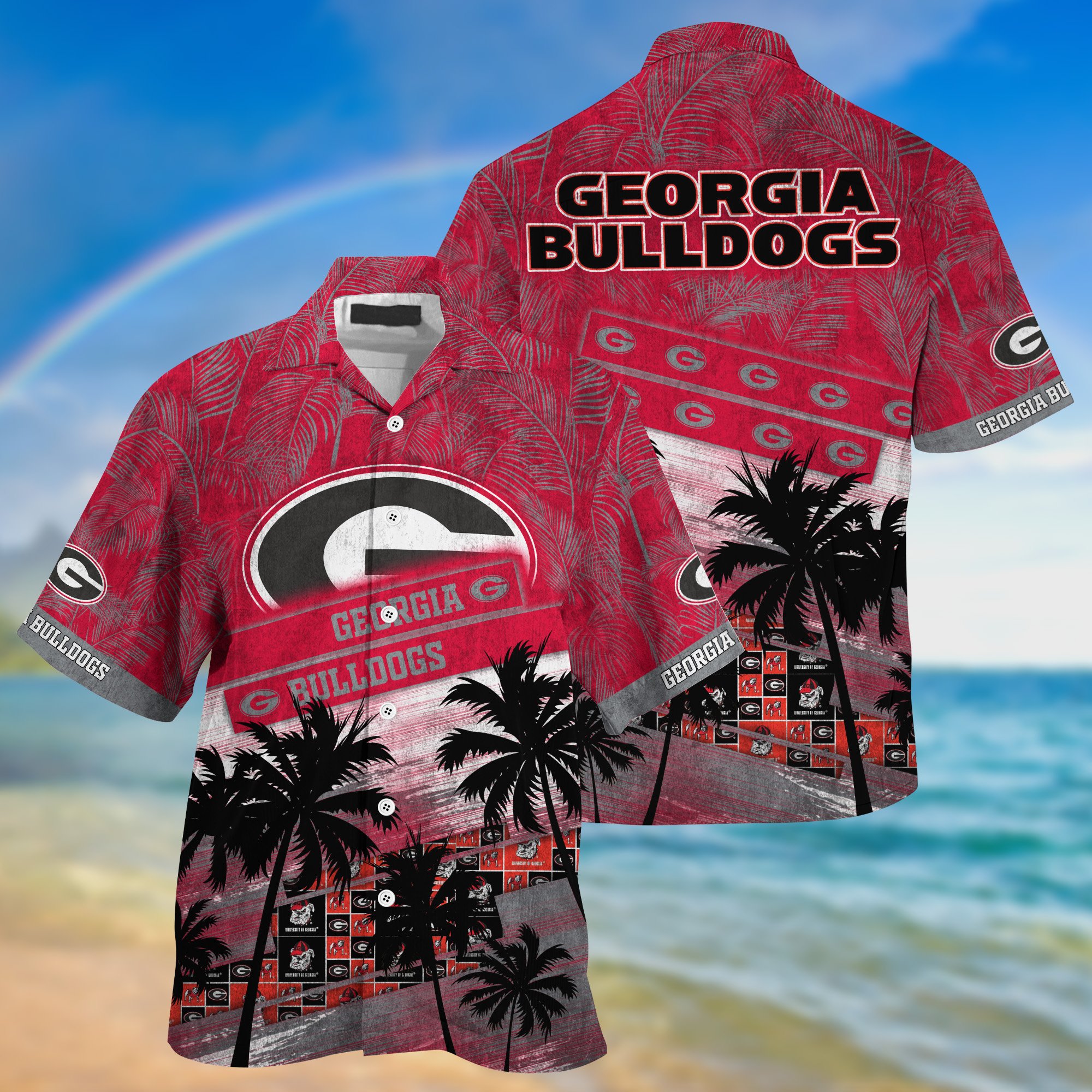 Georgia Bulldogs Palm Tree Pattern Hawaii Shirt For Sports Fans, Custom Sport Hawaii Shirt NA32896