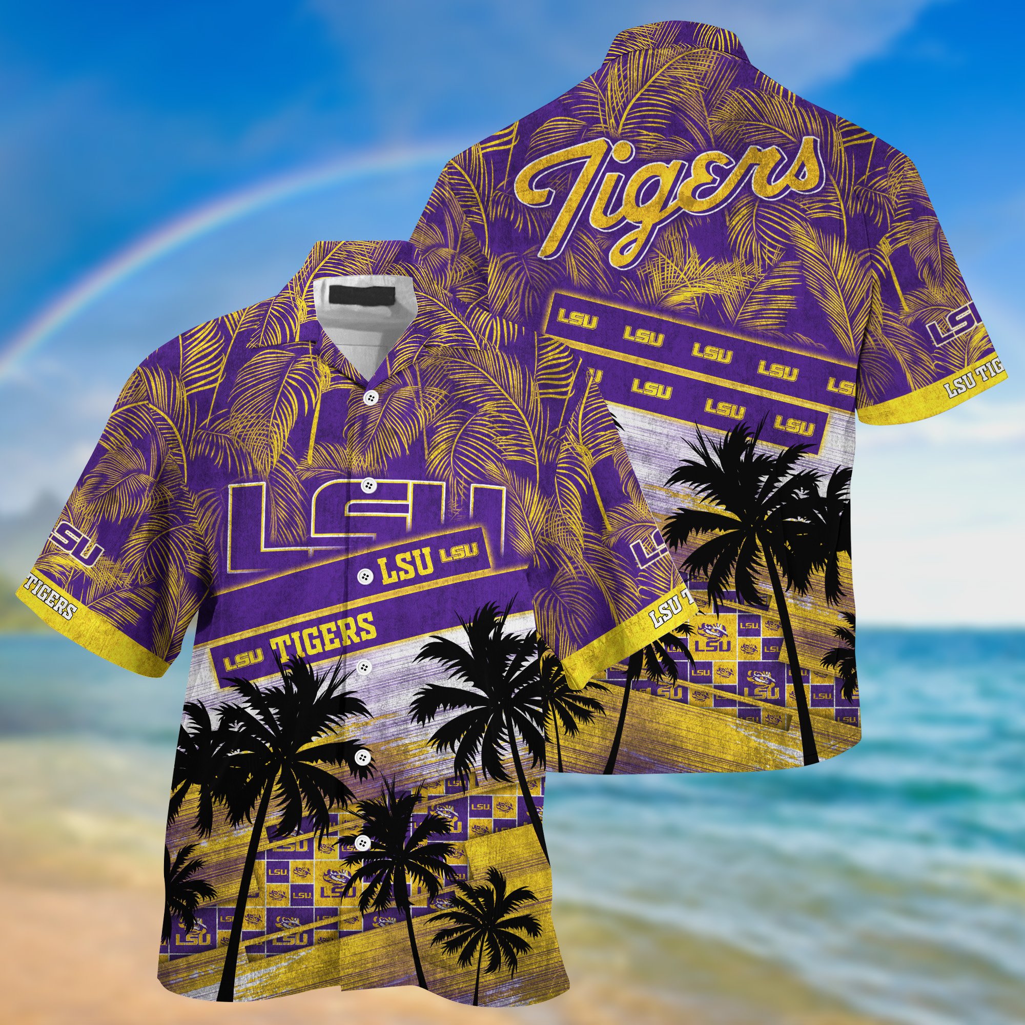 LSU TIGERS Palm Tree Pattern Hawaii Shirt For Sports Fans, Custom Sport Hawaii Shirt NA32896