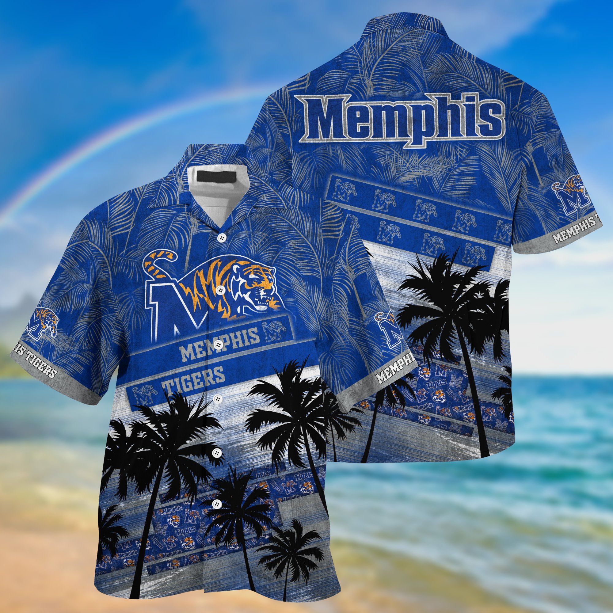 Memphis Tigers Palm Tree Pattern Hawaii Shirt For Sports Fans, Custom Sport Hawaii Shirt NA32896