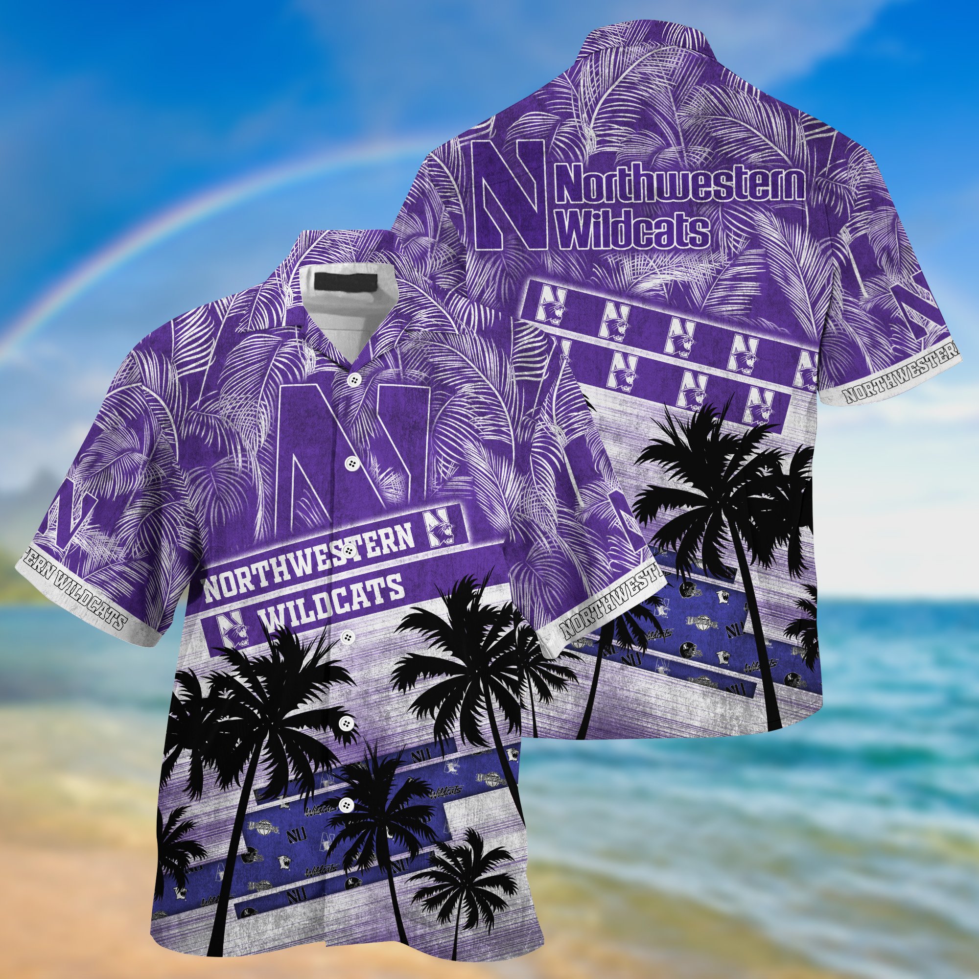 Northwestern Wildcats Palm Tree Pattern Hawaii Shirt For Sports Fans, Custom Sport Hawaii Shirt NA32896