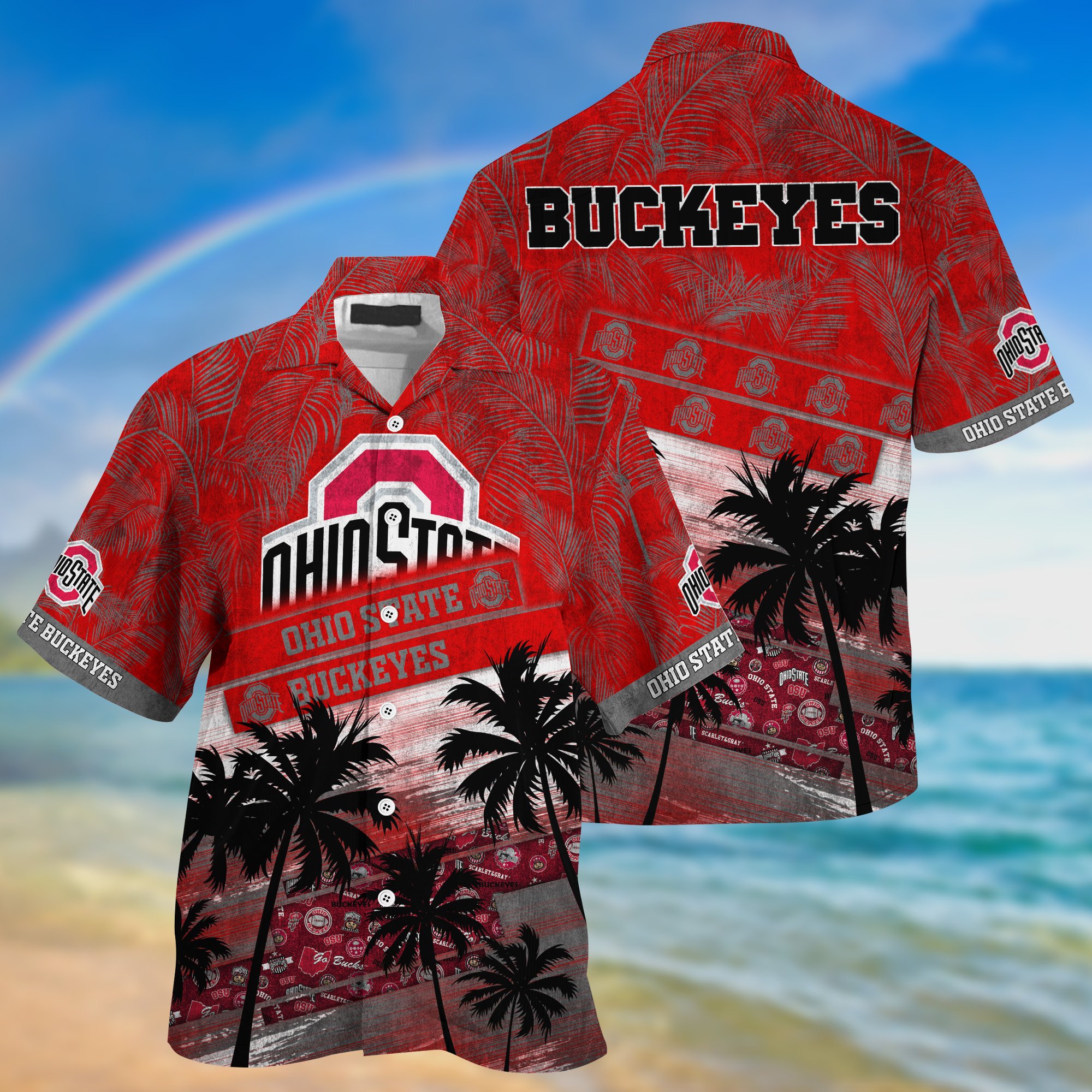 Ohio State Buckeyes Palm Tree Pattern Hawaii Shirt For Sports Fans, Custom Sport Hawaii Shirt NA32896