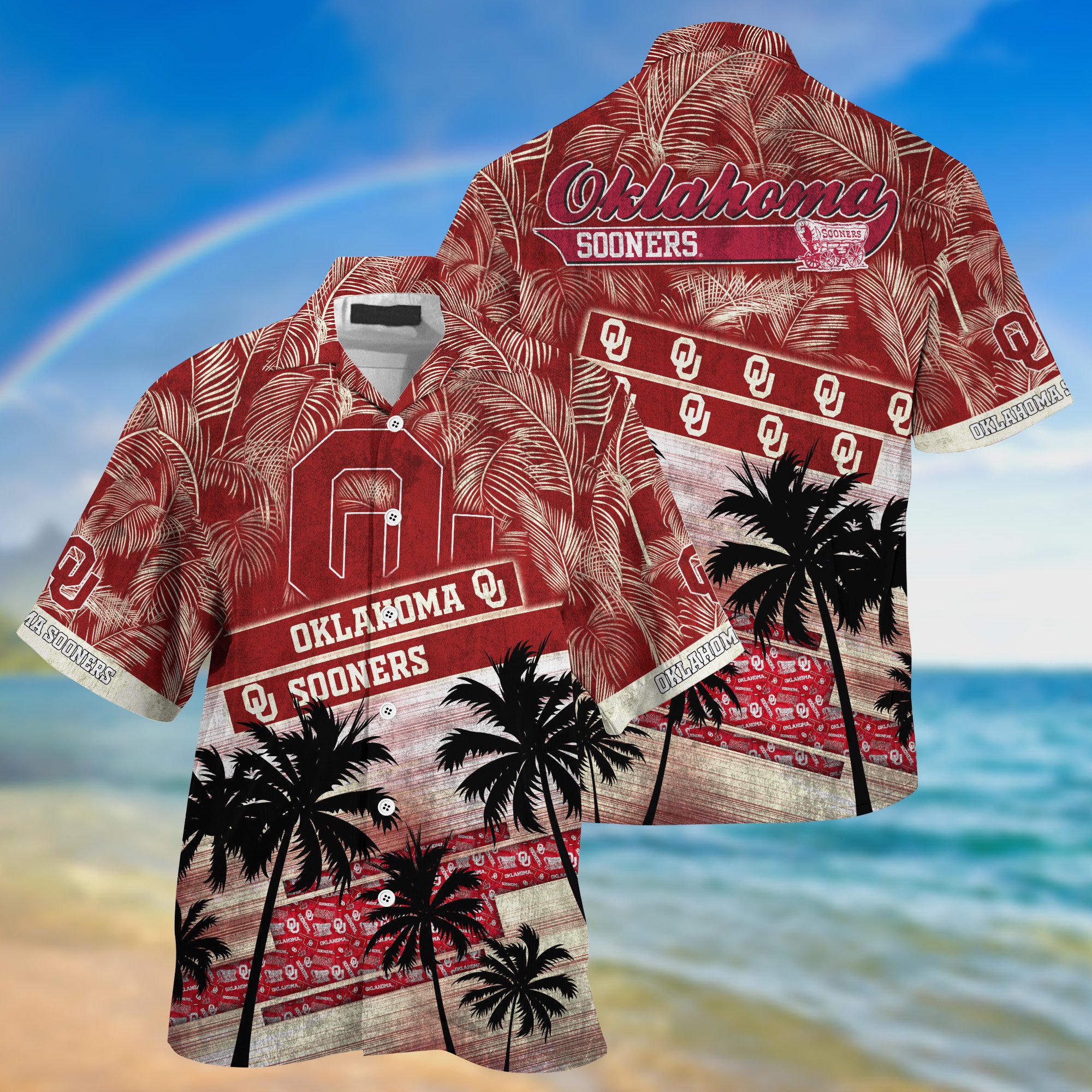 Oklahoma Sooners Palm Tree Pattern Hawaii Shirt For Sports Fans, Custom Sport Hawaii Shirt NA32896