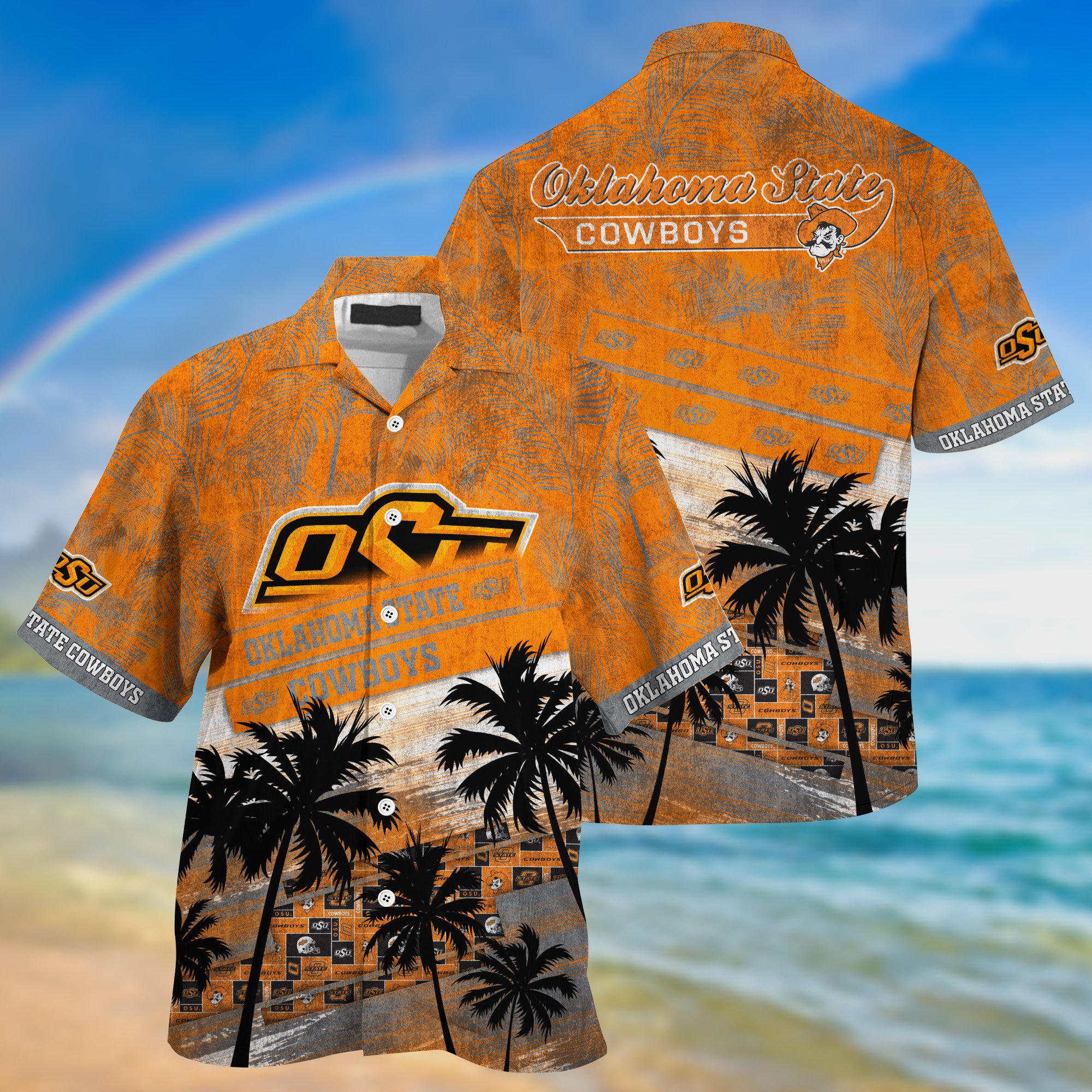 Oklahoma State Cowboys Palm Tree Pattern Hawaii Shirt For Sports Fans, Custom Sport Hawaii Shirt NA32896