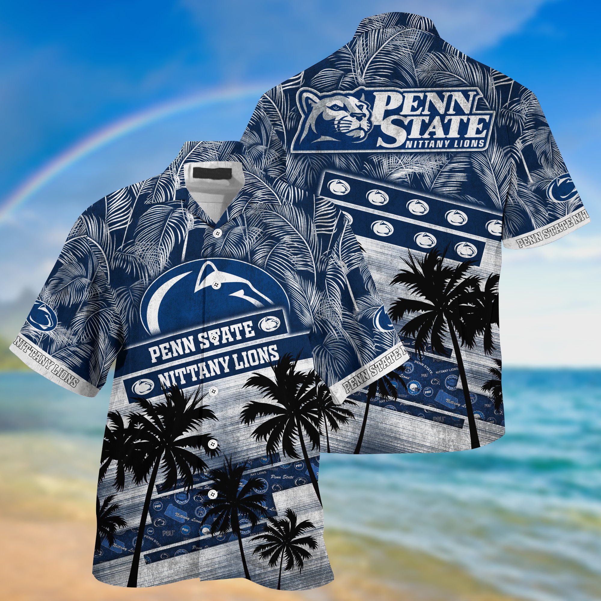 Penn State Nittany Lions Palm Tree Pattern Hawaii Shirt For Sports Fans, Custom Sport Hawaii Shirt NA32896