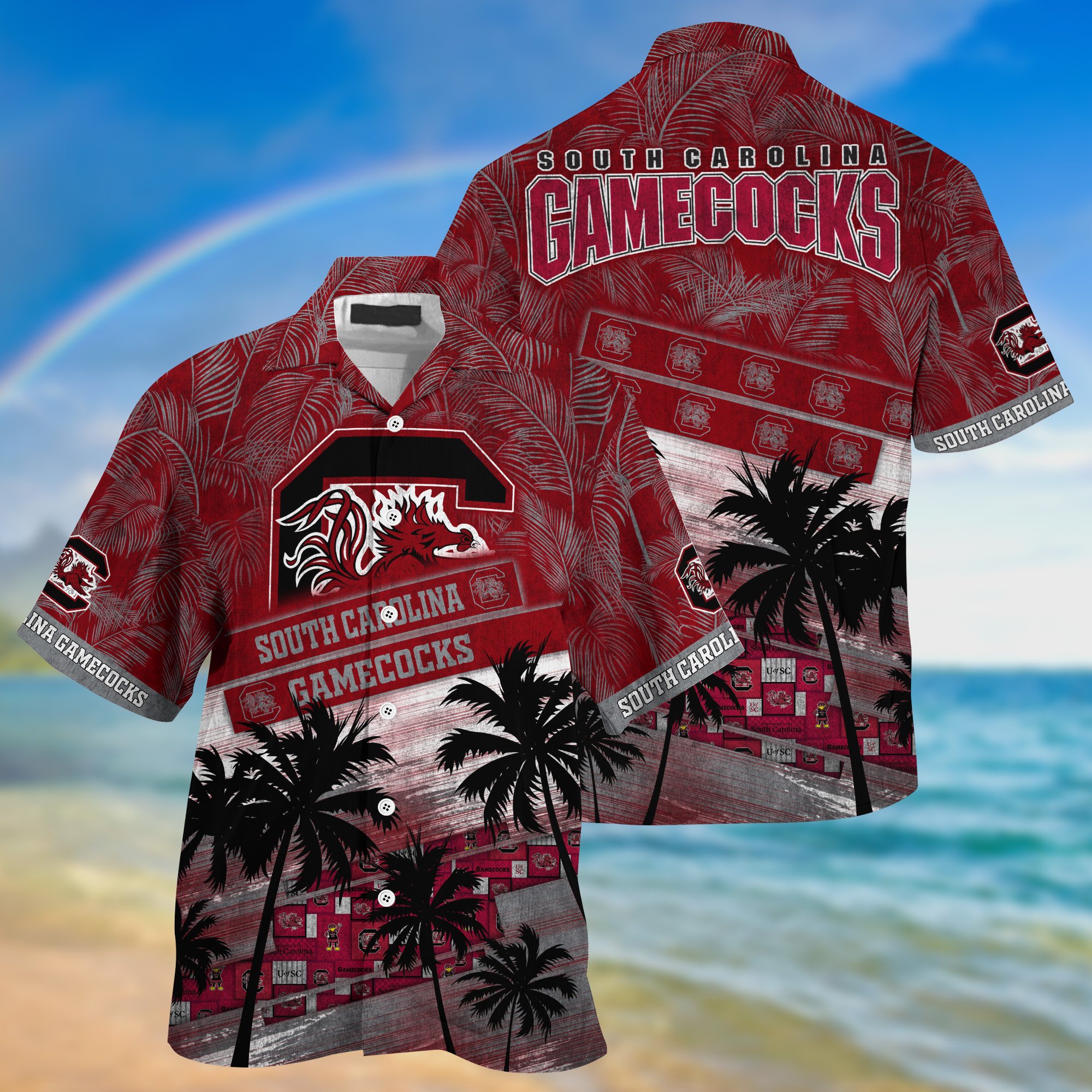 South Carolina Gamecocks Palm Tree Pattern Hawaii Shirt For Sports Fans, Custom Sport Hawaii Shirt NA32896