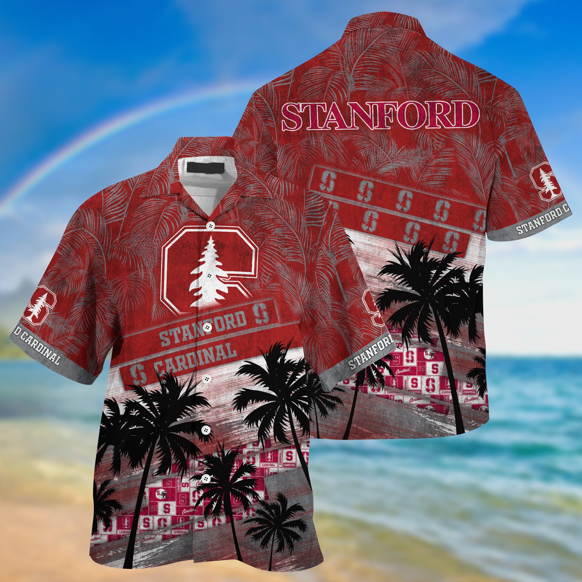 Stanford Cardinal Palm Tree Pattern Hawaii Shirt For Sports Fans, Custom Sport Hawaii Shirt NA32896