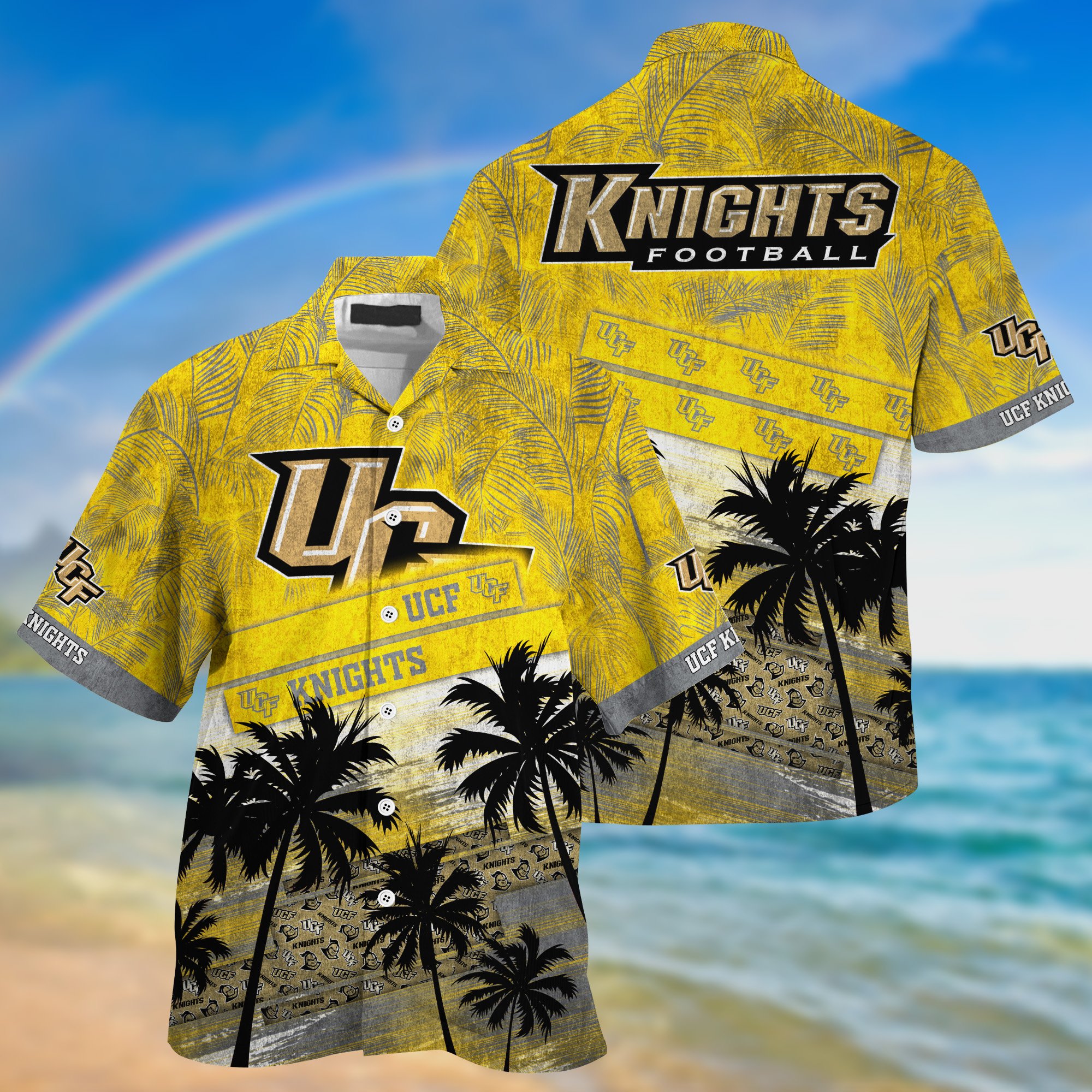 UCF Knights Palm Tree Pattern Hawaii Shirt For Sports Fans, Custom Sport Hawaii Shirt NA32896