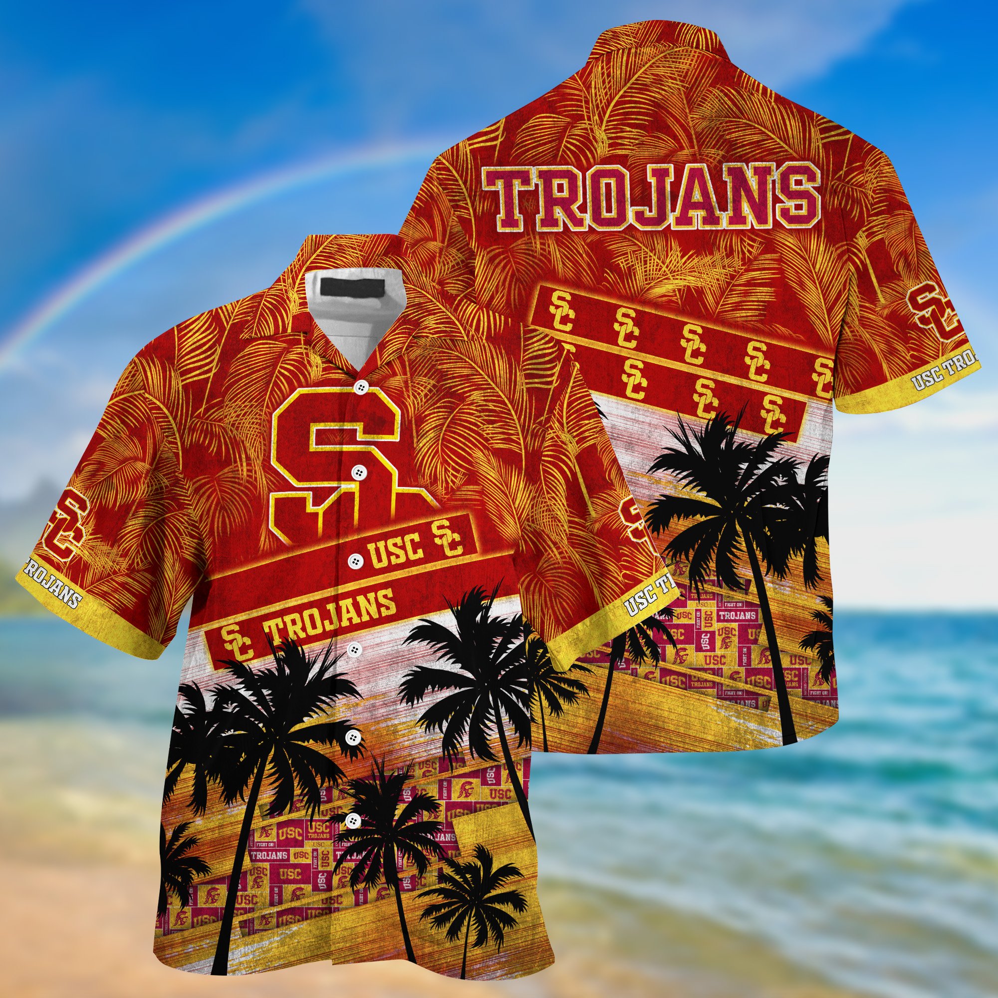 USC Trojans Palm Tree Pattern Hawaii Shirt For Sports Fans, Custom Sport Hawaii Shirt NA32896