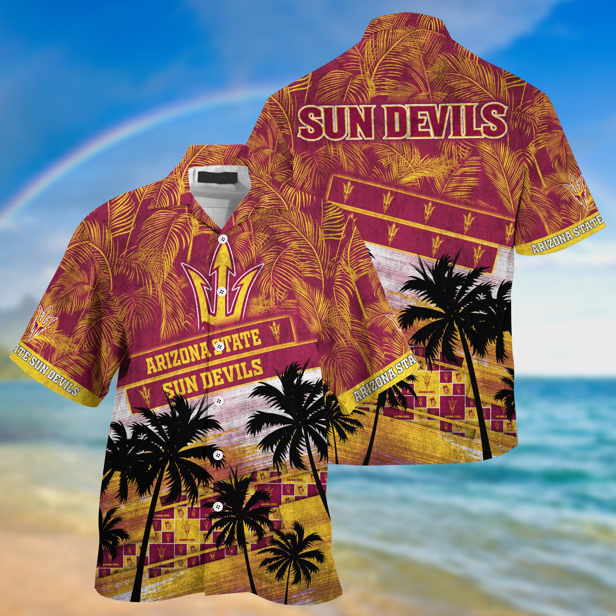 Arizona State Sun Devils Palm Tree Pattern Hawaii Shirt For Sports Fans, Custom Sport Hawaii Shirt NA32896