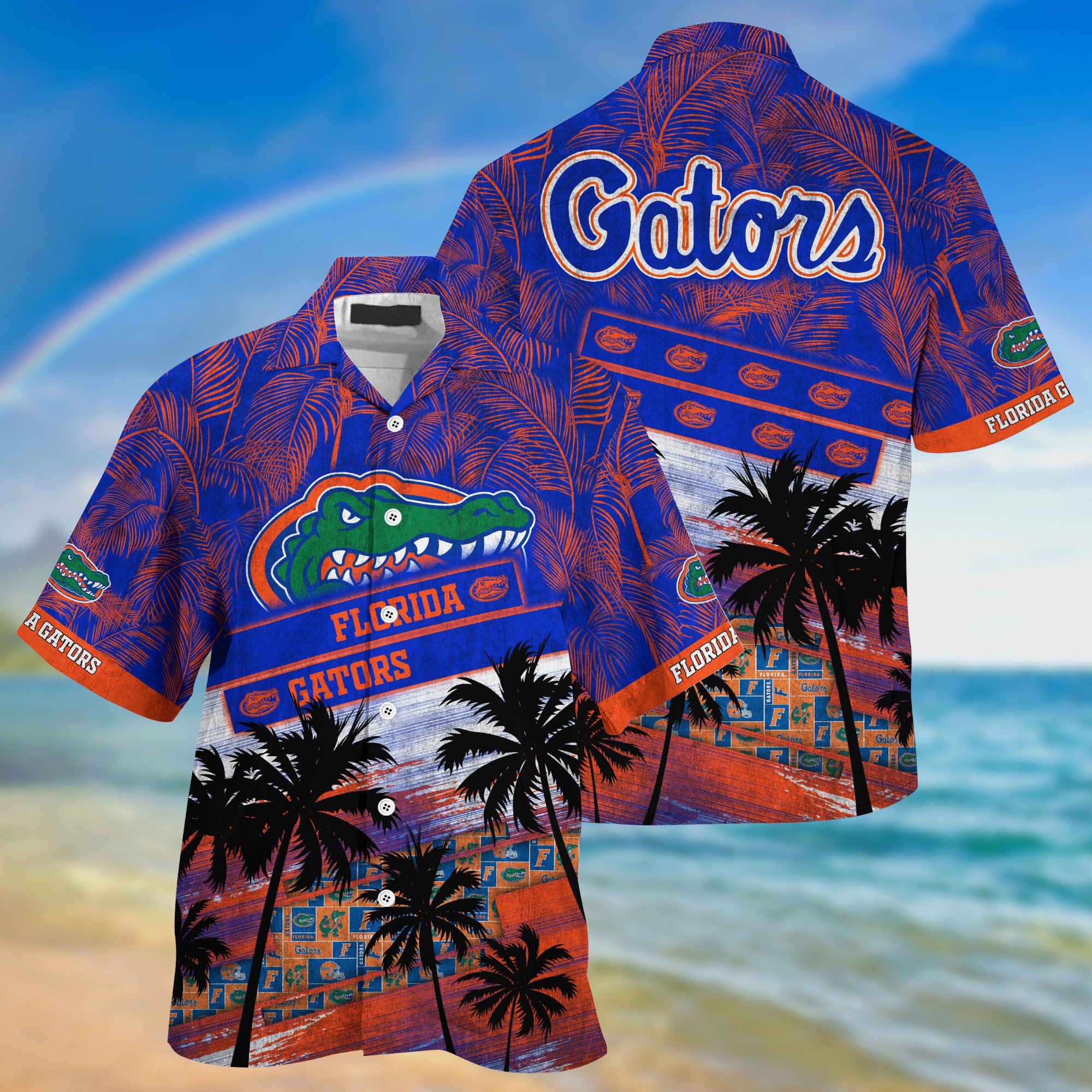 Florida Gators Palm Tree Pattern Hawaii Shirt For Sports Fans, Custom Sport Hawaii Shirt NA32896