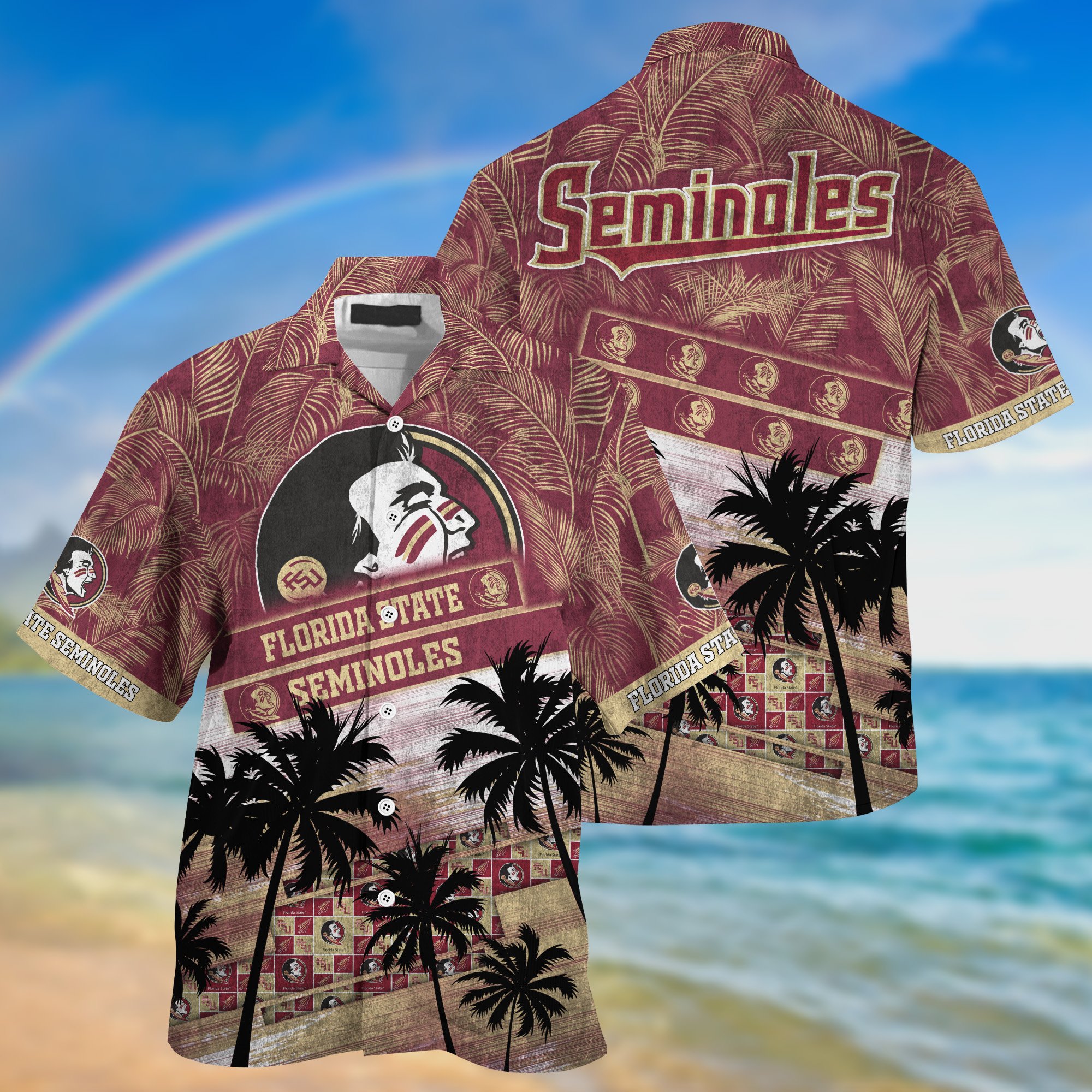 Florida State Seminoles Palm Tree Pattern Hawaii Shirt For Sports Fans, Custom Sport Hawaii Shirt NA32896