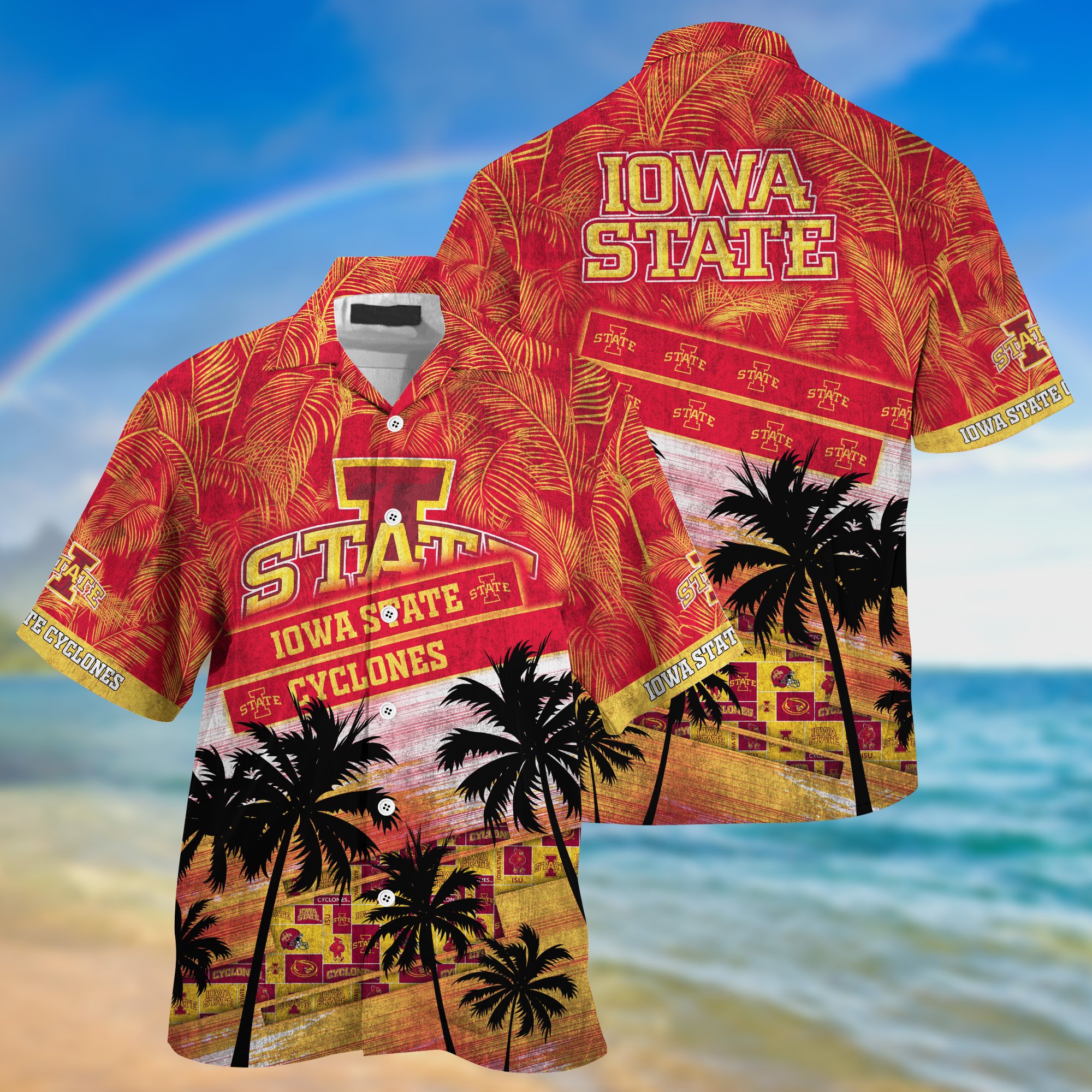 Iowa State Cyclones Palm Tree Pattern Hawaii Shirt For Sports Fans, Custom Sport Hawaii Shirt NA32896