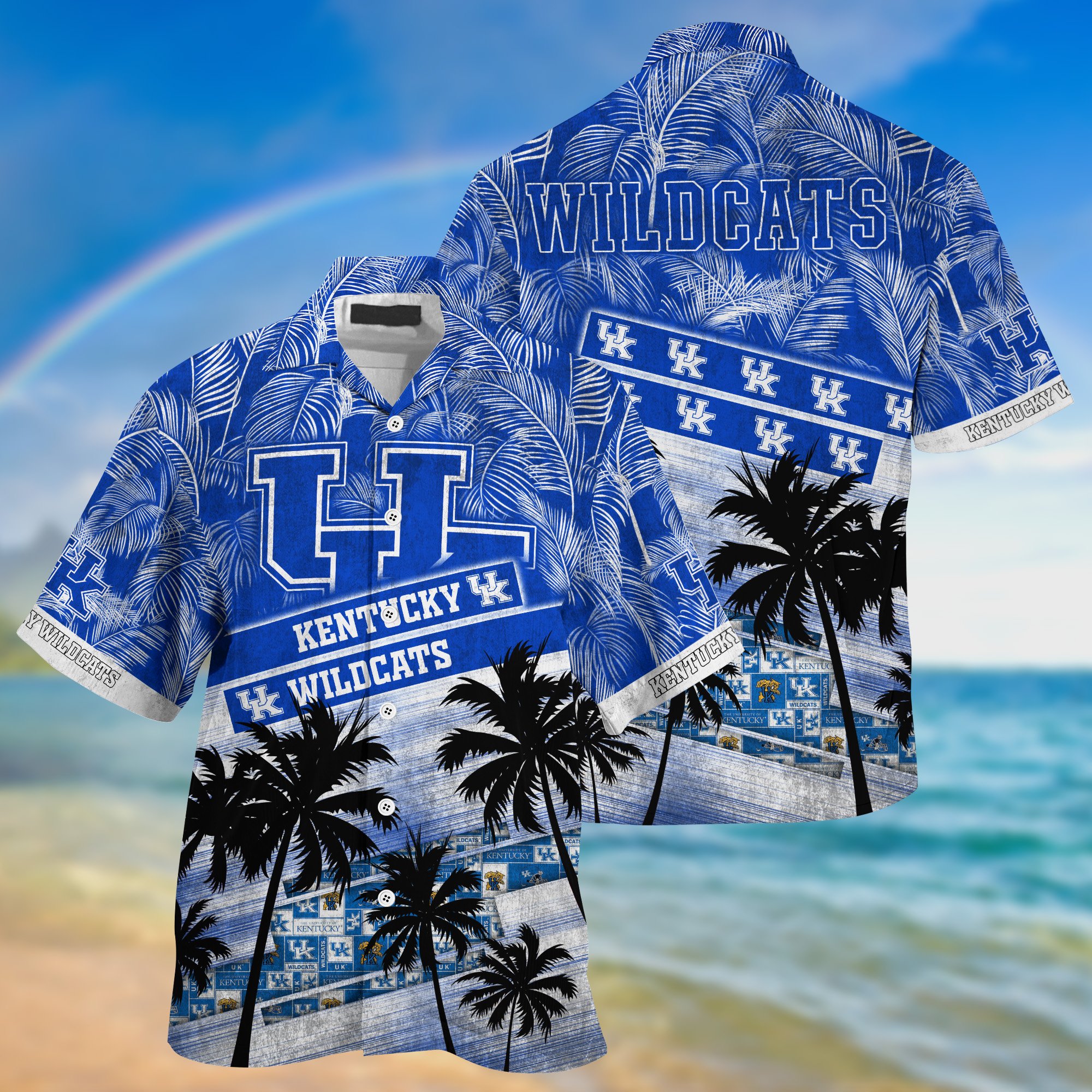 Kentucky Wildcats Palm Tree Pattern Hawaii Shirt For Sports Fans, Custom Sport Hawaii Shirt NA32896