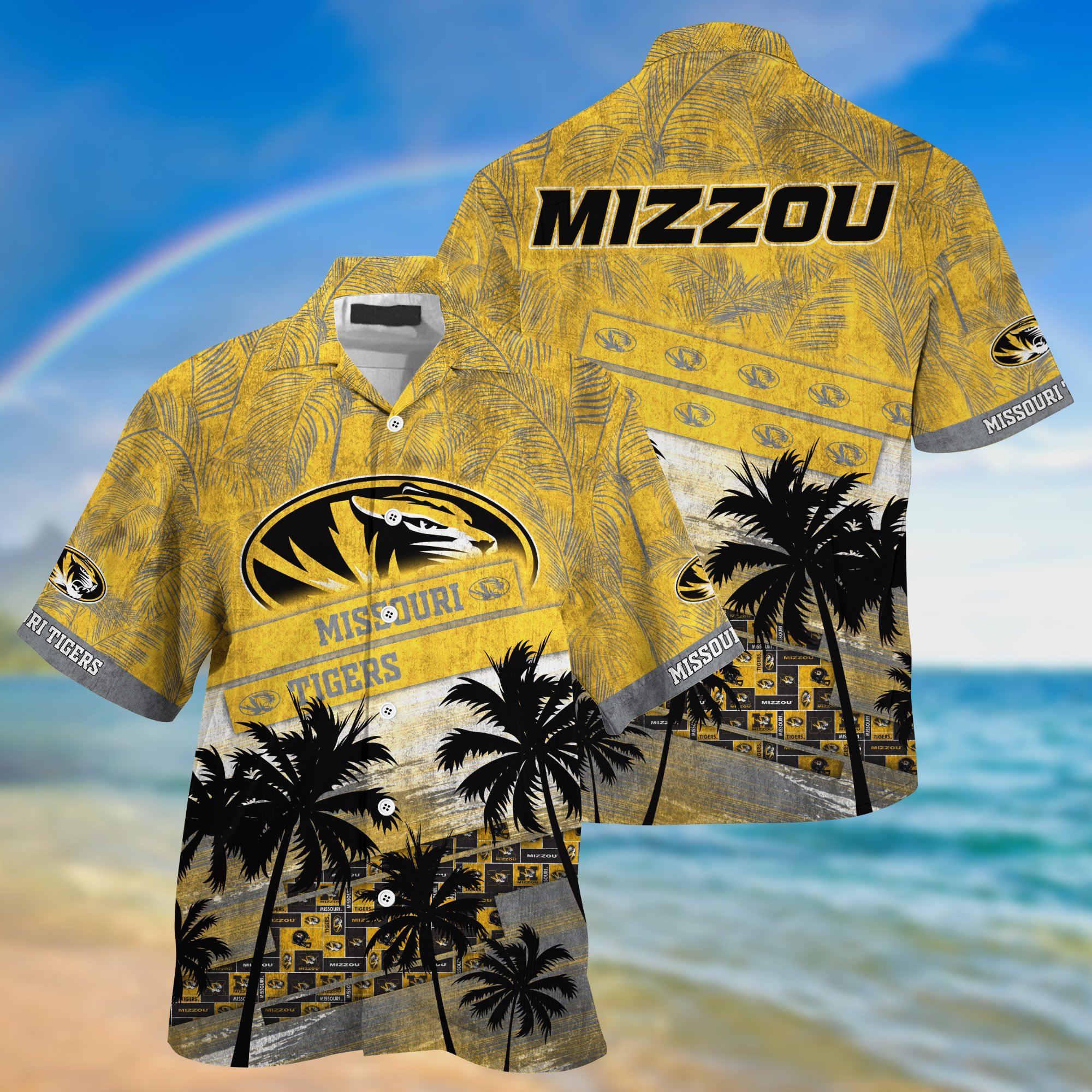 Missouri Tigers Palm Tree Pattern Hawaii Shirt For Sports Fans, Custom Sport Hawaii Shirt NA32896