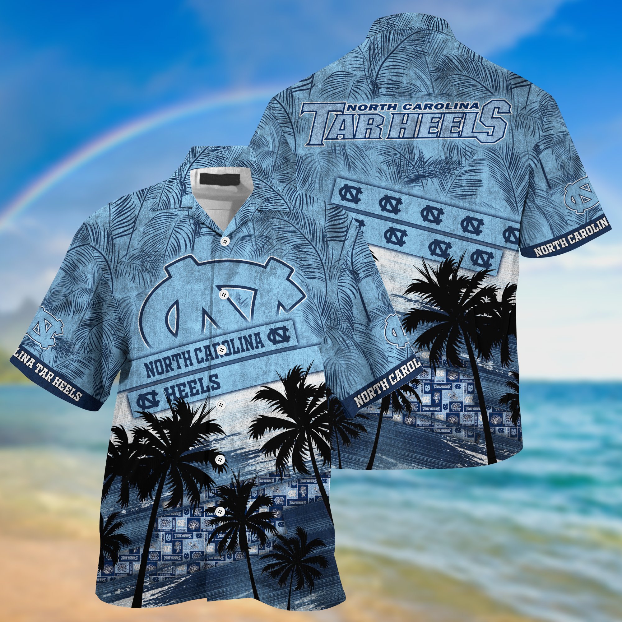 North Carolina Tar Heels Palm Tree Pattern Hawaii Shirt For Sports Fans, Custom Sport Hawaii Shirt NA32896