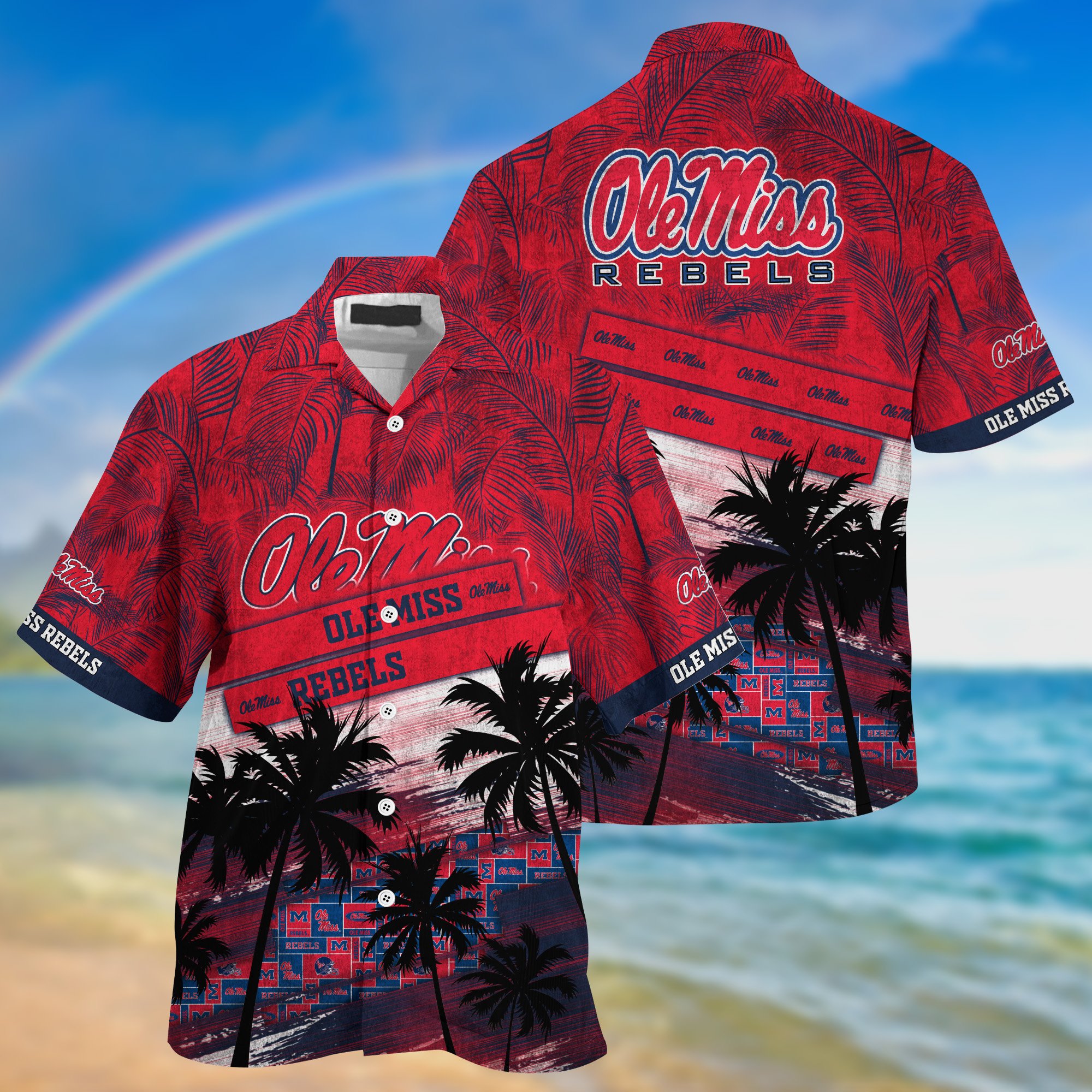 Ole Miss Rebels Palm Tree Pattern Hawaii Shirt For Sports Fans, Custom Sport Hawaii Shirt NA32896