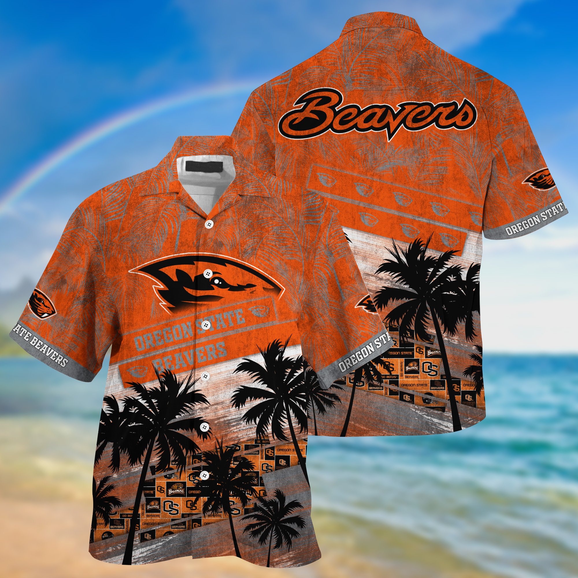 Oregon State Beavers Palm Tree Pattern Hawaii Shirt For Sports Fans, Custom Sport Hawaii Shirt NA32896