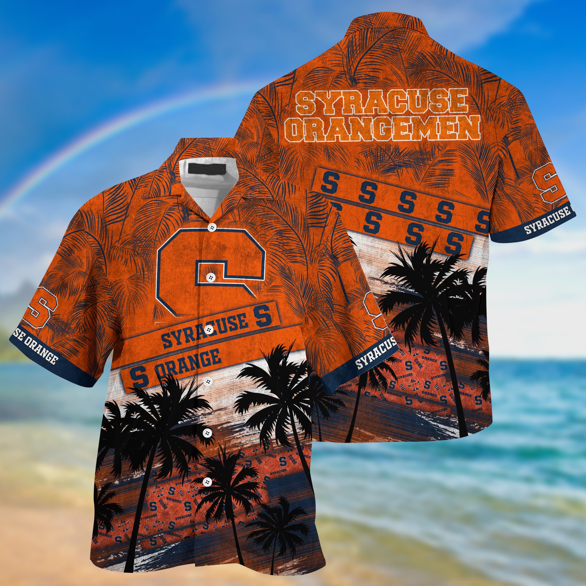 Syracuse Orange Palm Tree Pattern Hawaii Shirt For Sports Fans, Custom Sport Hawaii Shirt NA32896