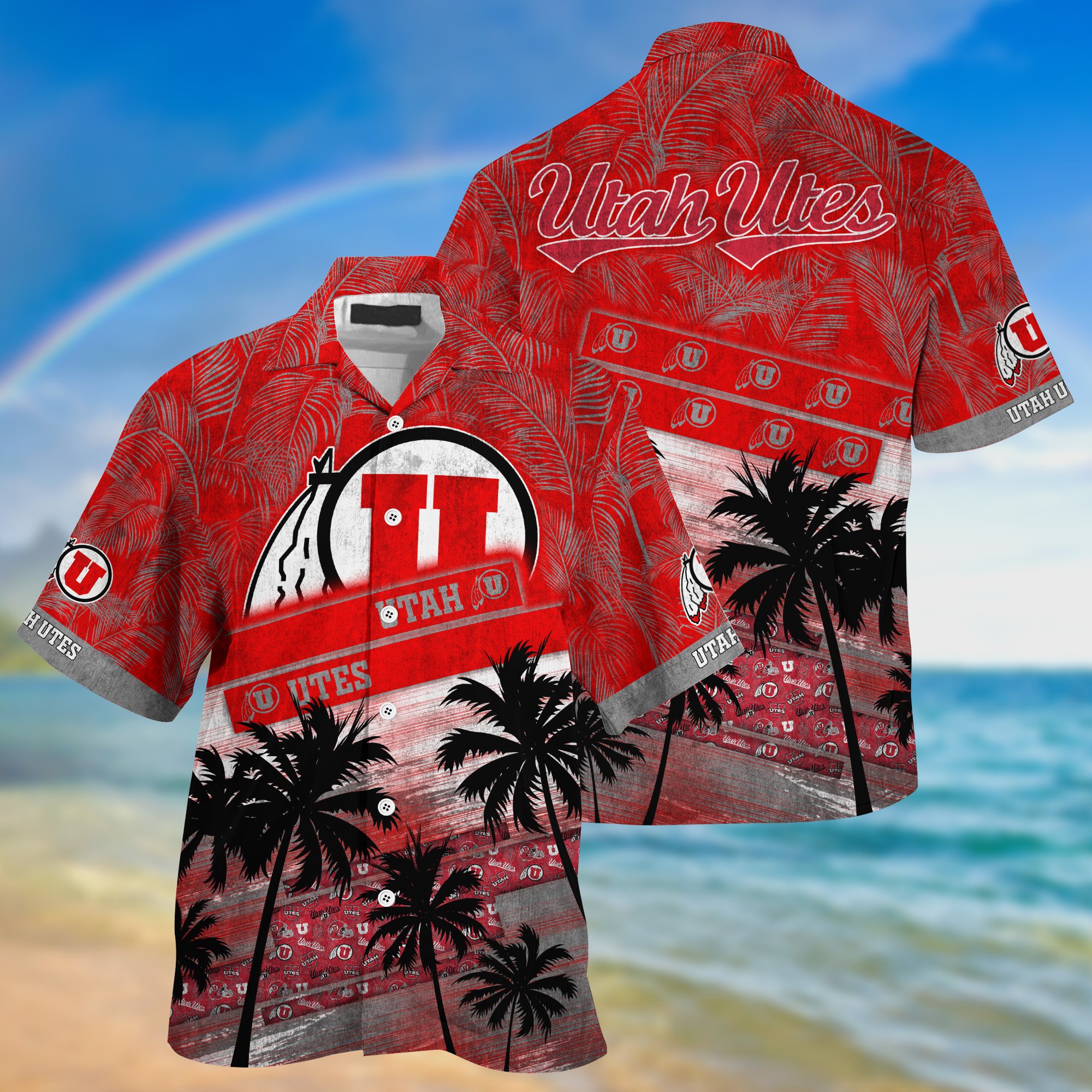 Utah Utes Palm Tree Pattern Hawaii Shirt For Sports Fans, Custom Sport Hawaii Shirt NA32896