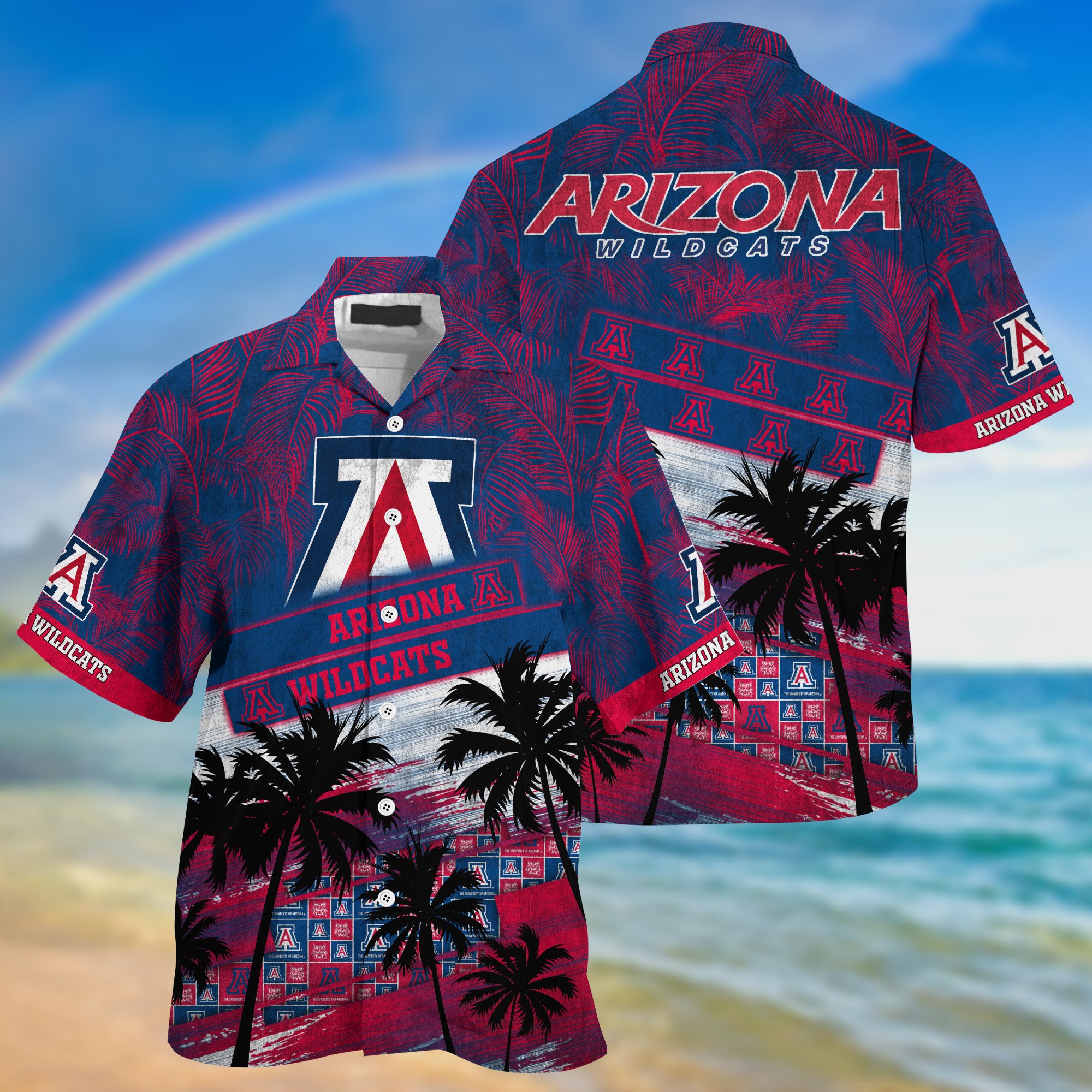 Arizona Wildcats Palm Tree Pattern Hawaii Shirt For Sports Fans, Custom Sport Hawaii Shirt NA32896