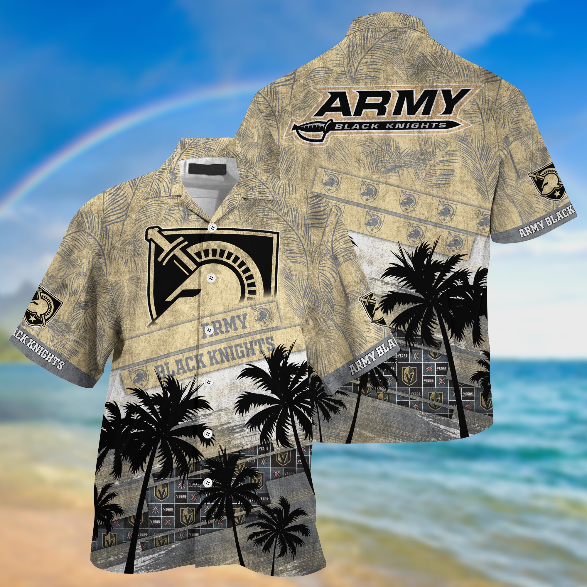 Army Black Knights Palm Tree Pattern Hawaii Shirt For Sports Fans, Custom Sport Hawaii Shirt NA32896