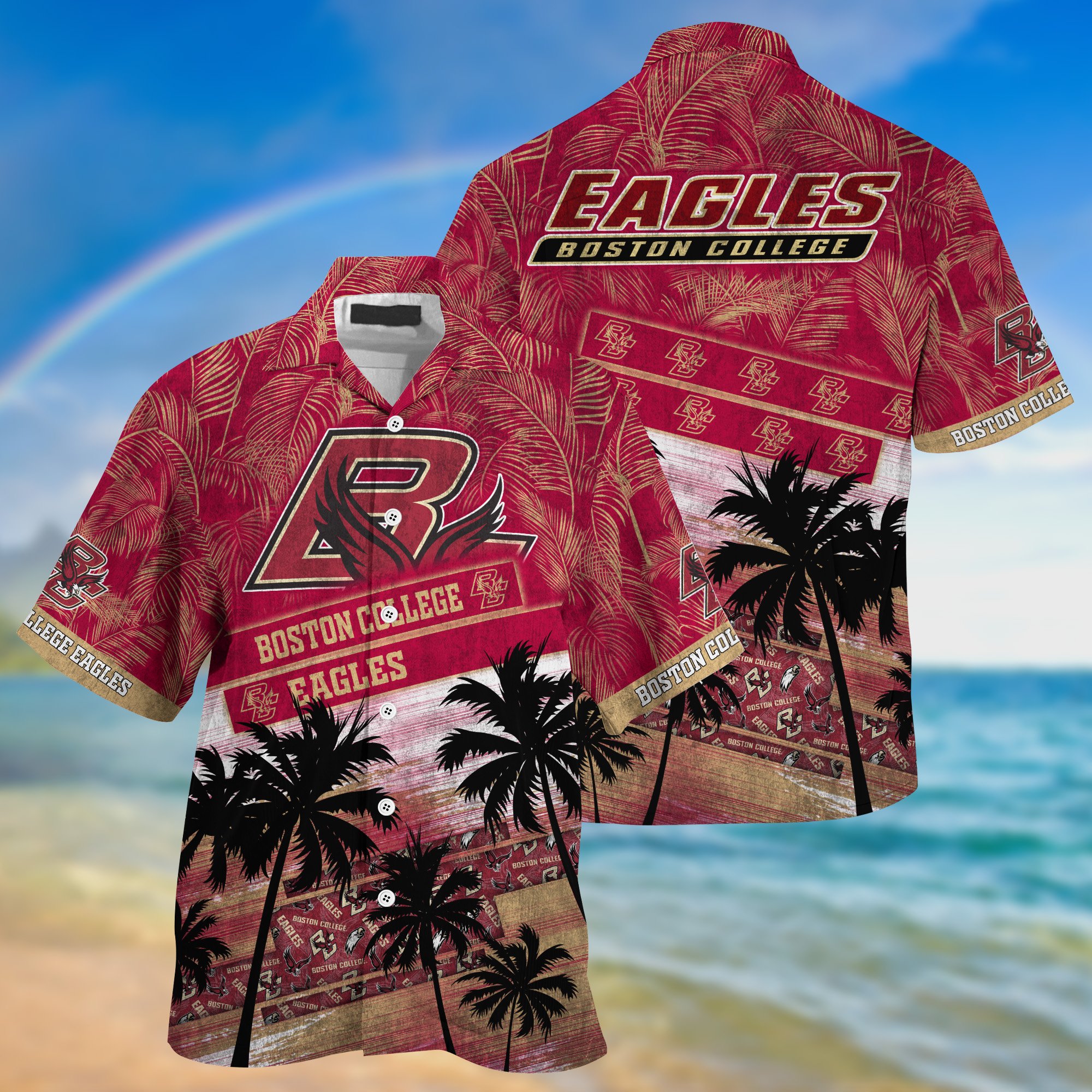 Boston College Eagles Palm Tree Pattern Hawaii Shirt For Sports Fans, Custom Sport Hawaii Shirt NA32896