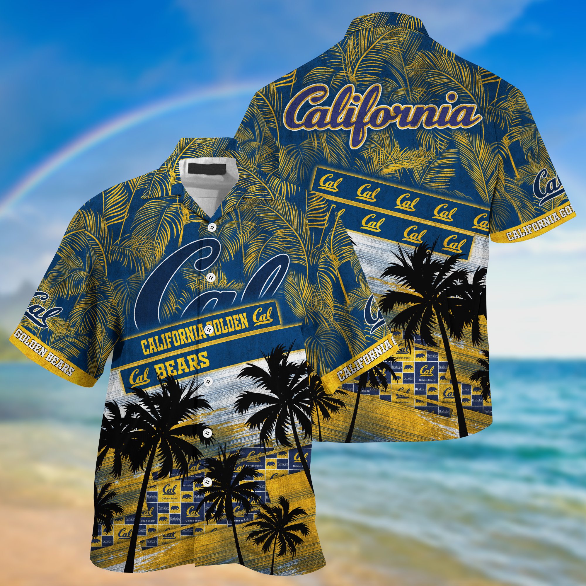 California Golden Bears Palm Tree Pattern Hawaii Shirt For Sports Fans, Custom Sport Hawaii Shirt NA32896