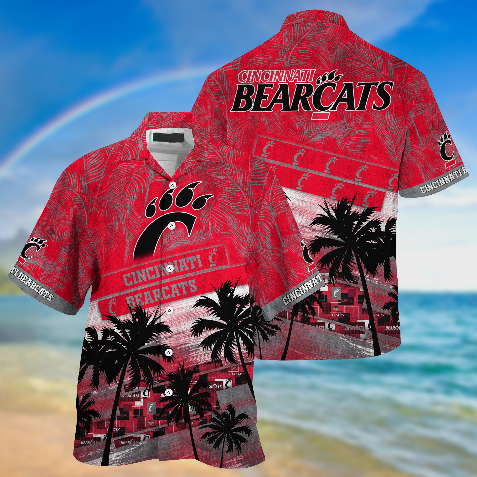 Cincinnati Bearcats Palm Tree Pattern Hawaii Shirt For Sports Fans, Custom Sport Hawaii Shirt NA32896