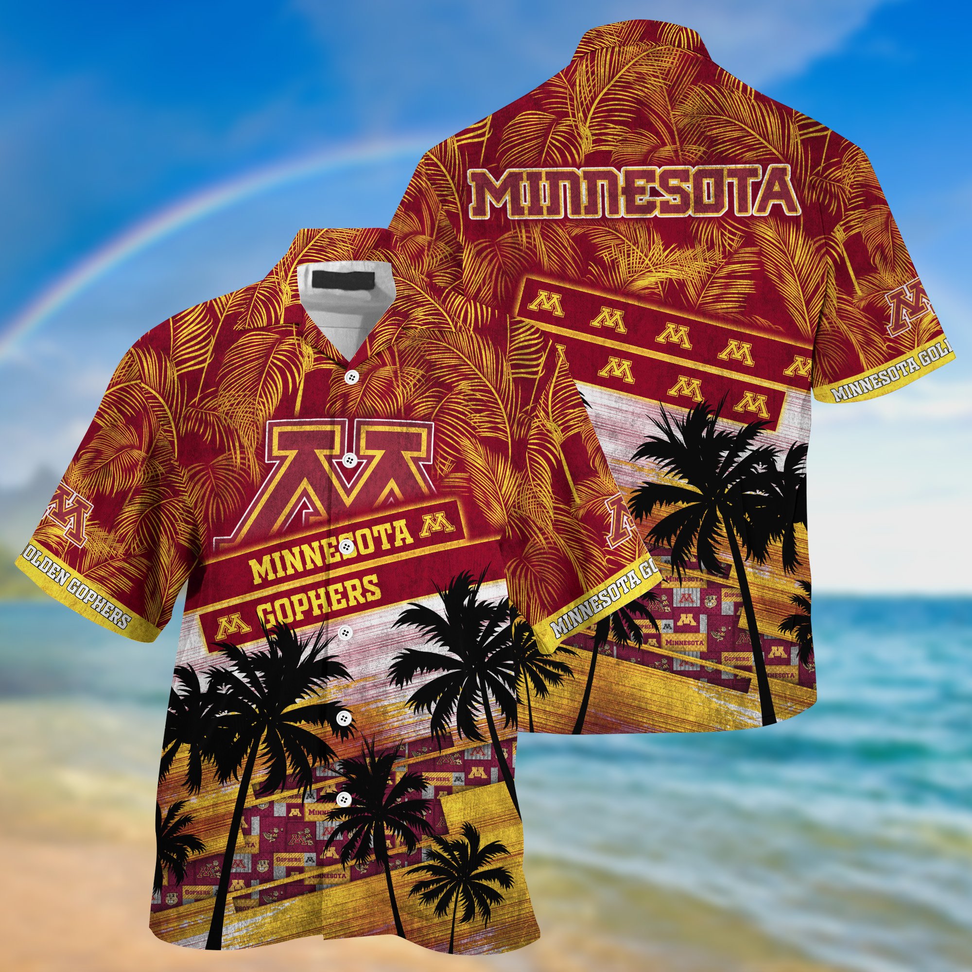 Minnesota Golden Gophers Palm Tree Pattern Hawaii Shirt For Sports Fans, Custom Sport Hawaii Shirt NA32896