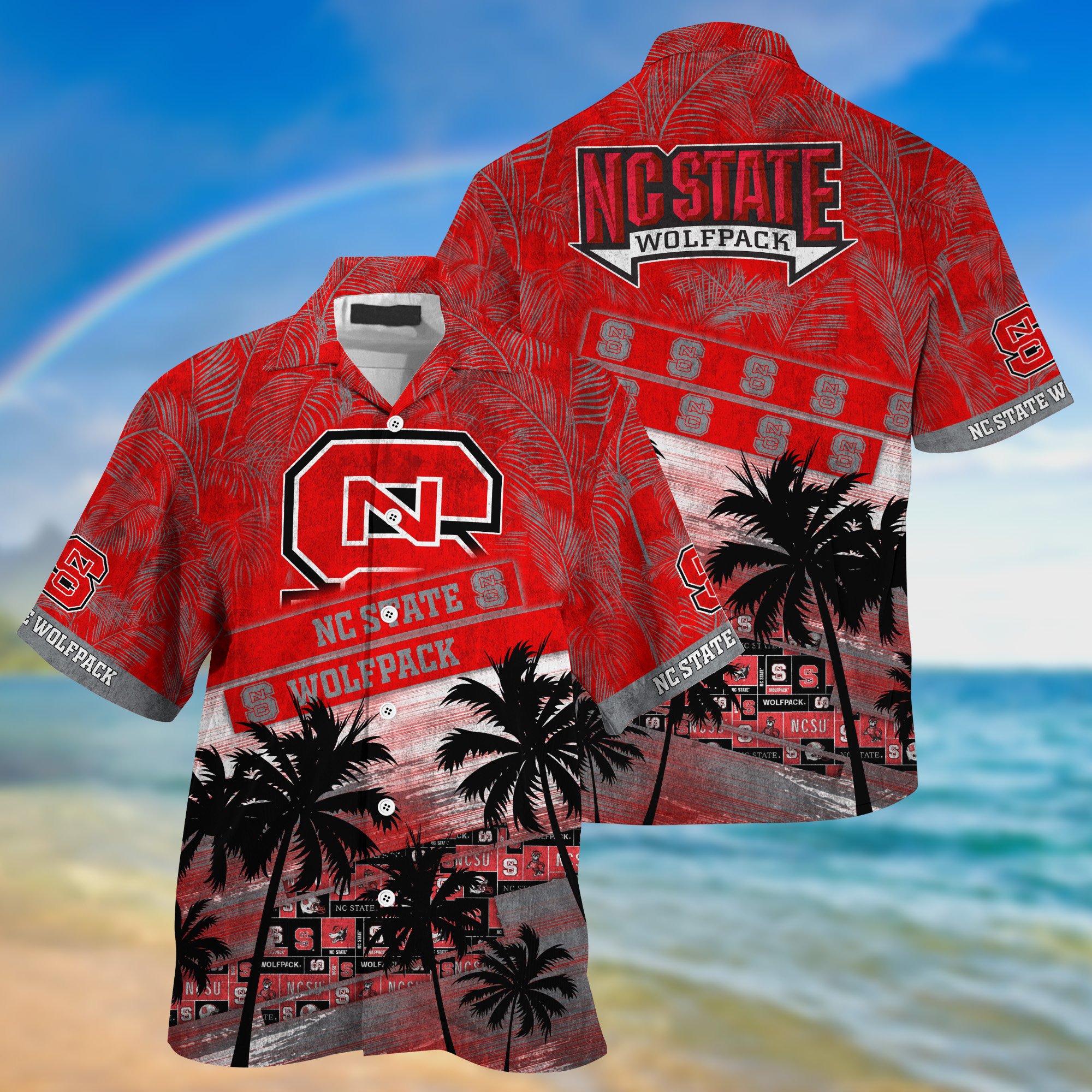 NC State Wolfpack Palm Tree Pattern Hawaii Shirt For Sports Fans, Custom Sport Hawaii Shirt NA32896