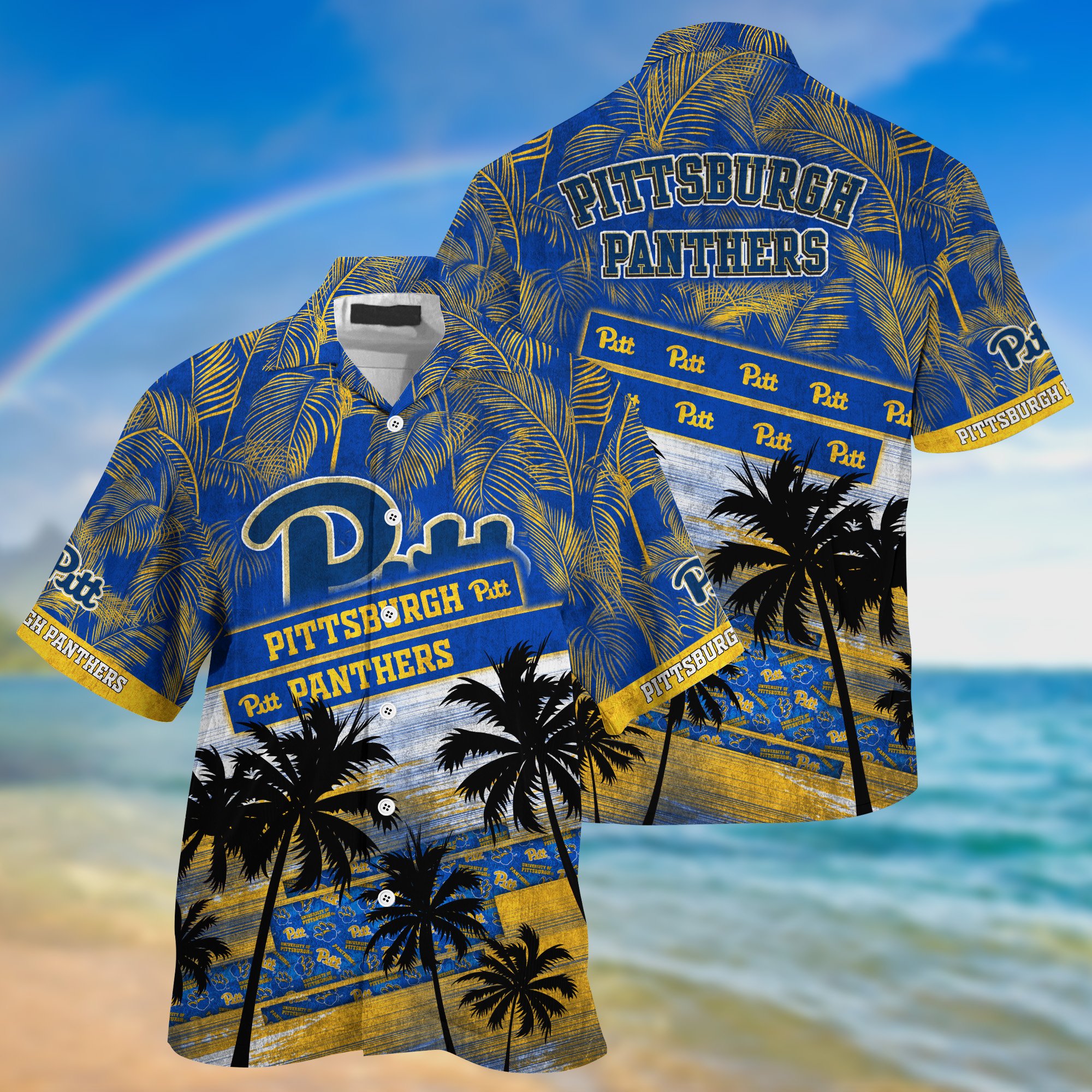 Pittsburgh Panthers Palm Tree Pattern Hawaii Shirt For Sports Fans, Custom Sport Hawaii Shirt NA32896