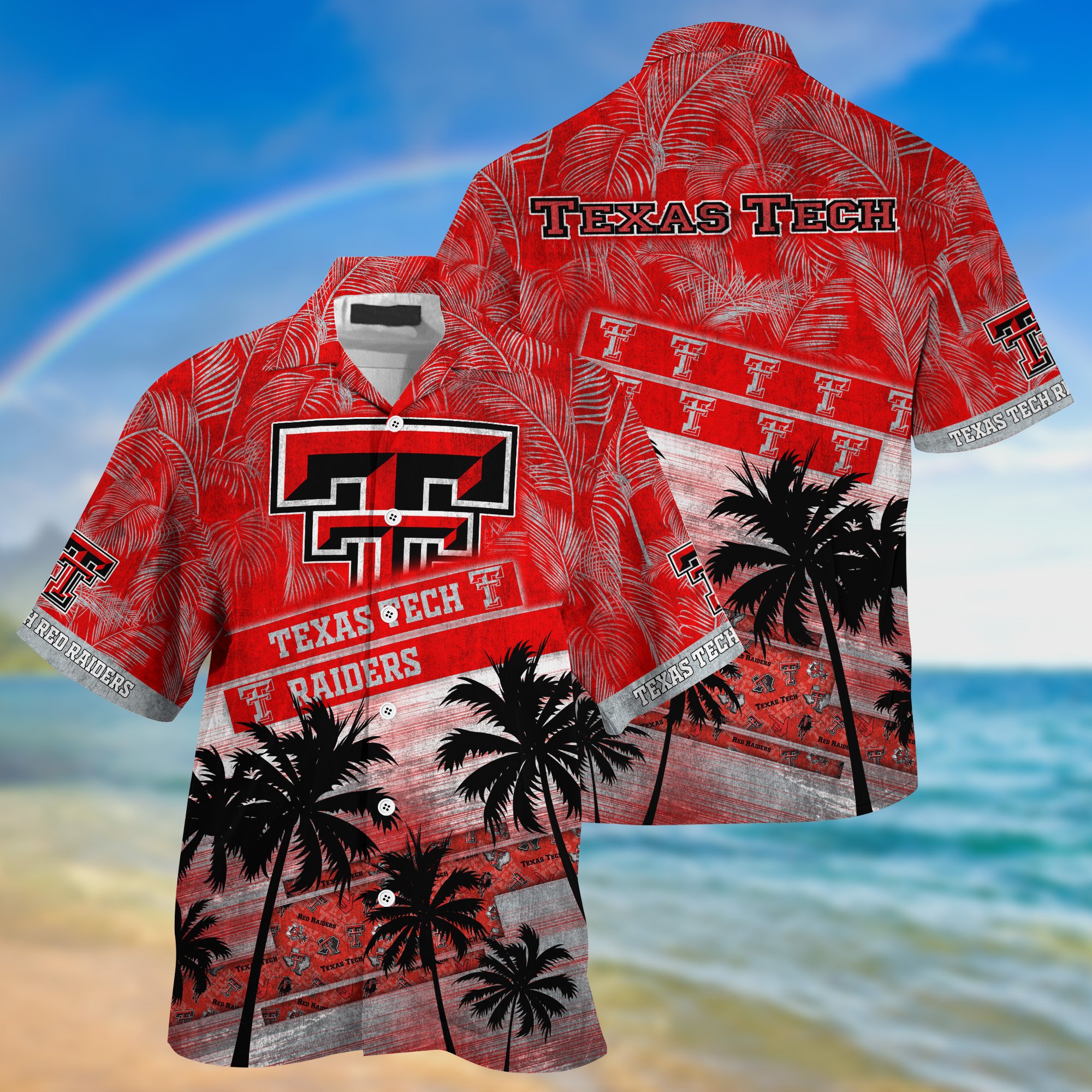 Texas Tech Red Raiders Palm Tree Pattern Hawaii Shirt For Sports Fans, Custom Sport Hawaii Shirt NA32896