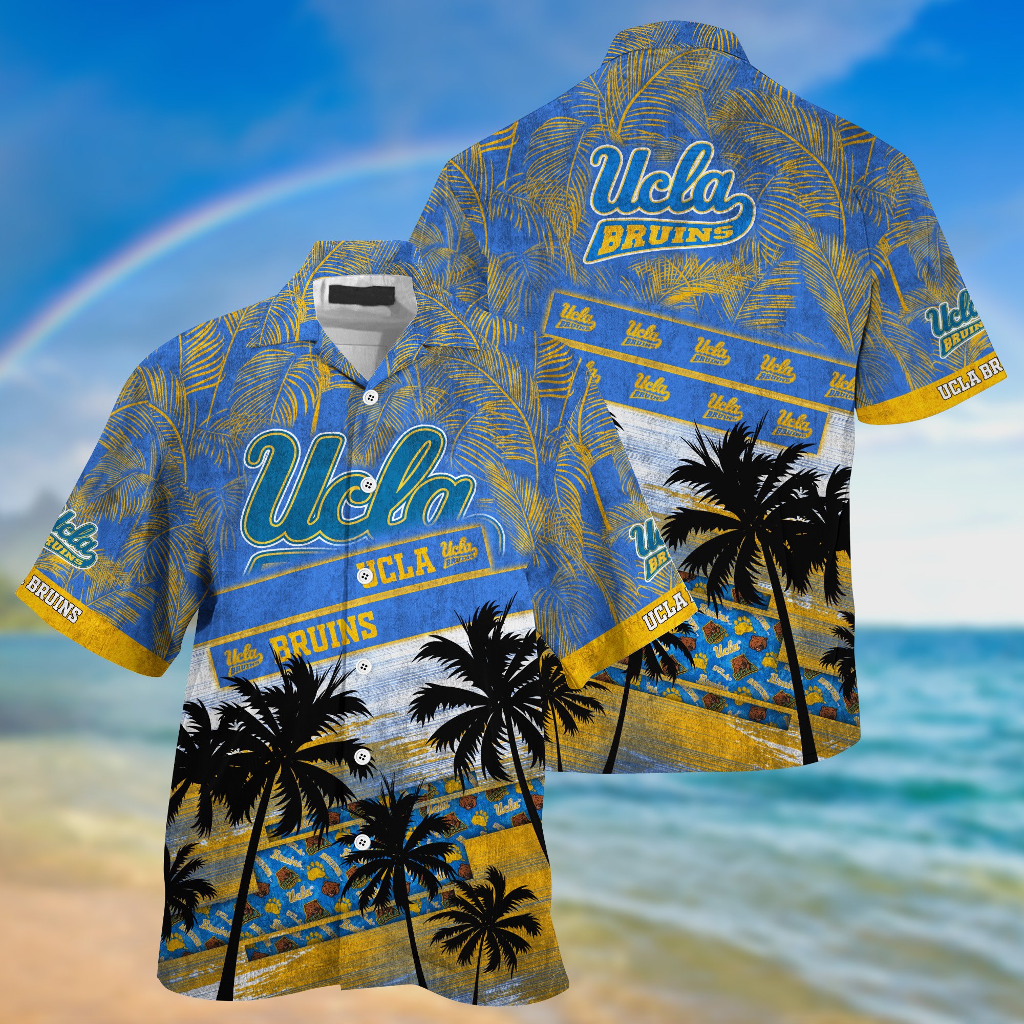 UCLA Bruins Palm Tree Pattern Hawaii Shirt For Sports Fans, Custom Sport Hawaii Shirt NA32896