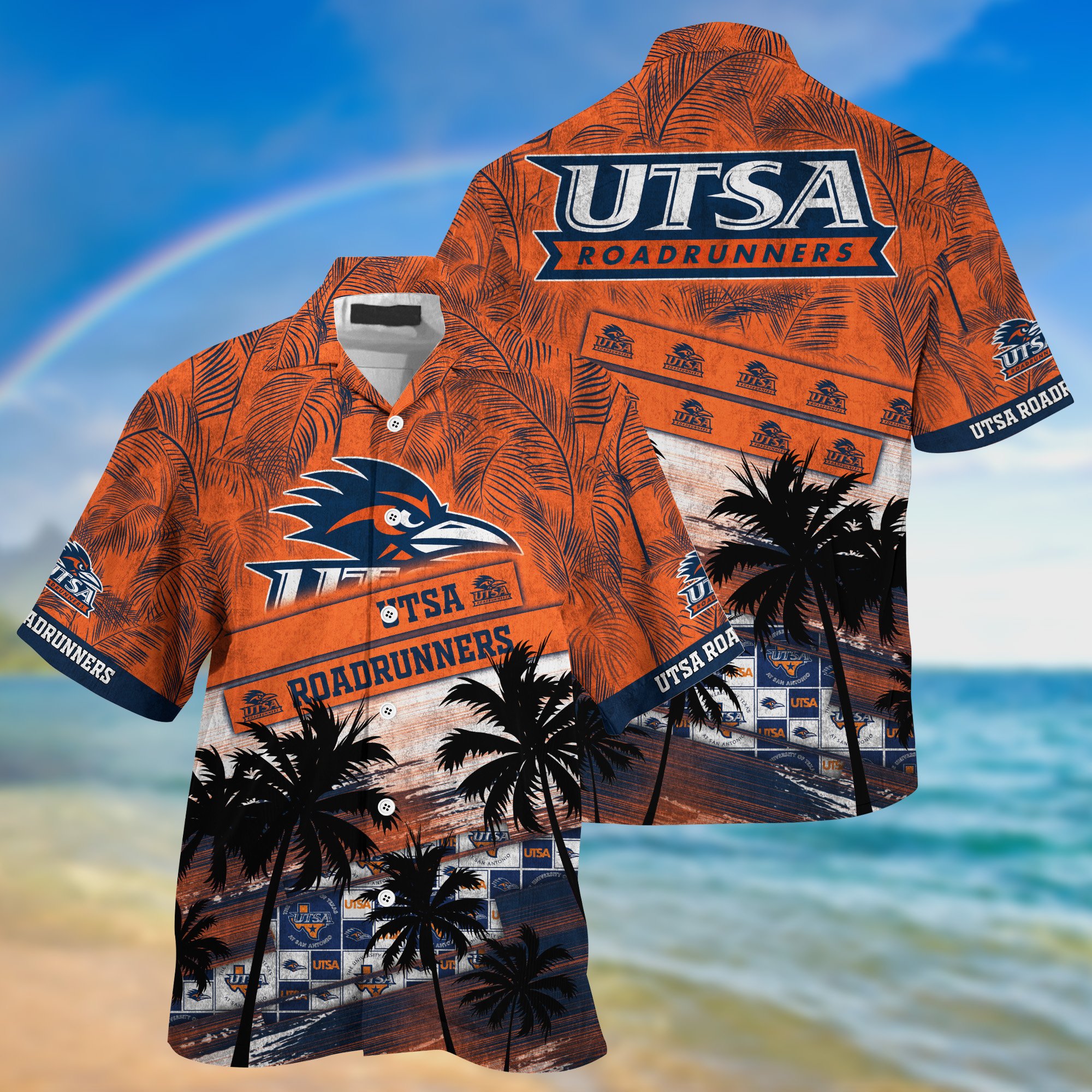 UTSA Roadrunners Palm Tree Pattern Hawaii Shirt For Sports Fans, Custom Sport Hawaii Shirt NA32896