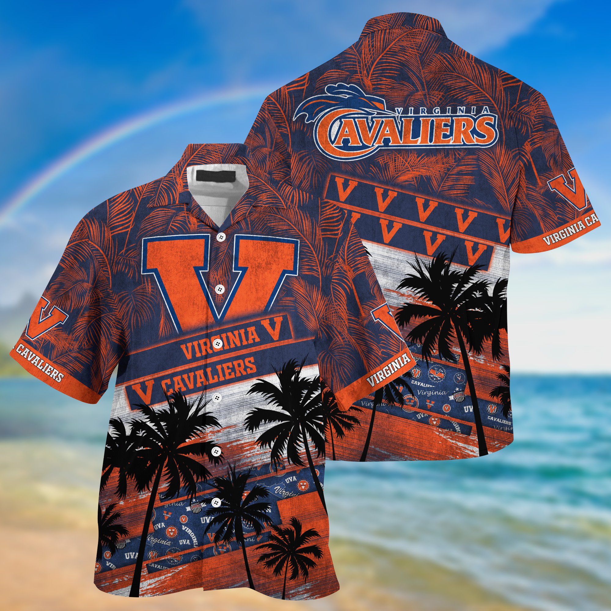 Virginia Cavaliers Palm Tree Pattern Hawaii Shirt For Sports Fans, Custom Sport Hawaii Shirt NA32896