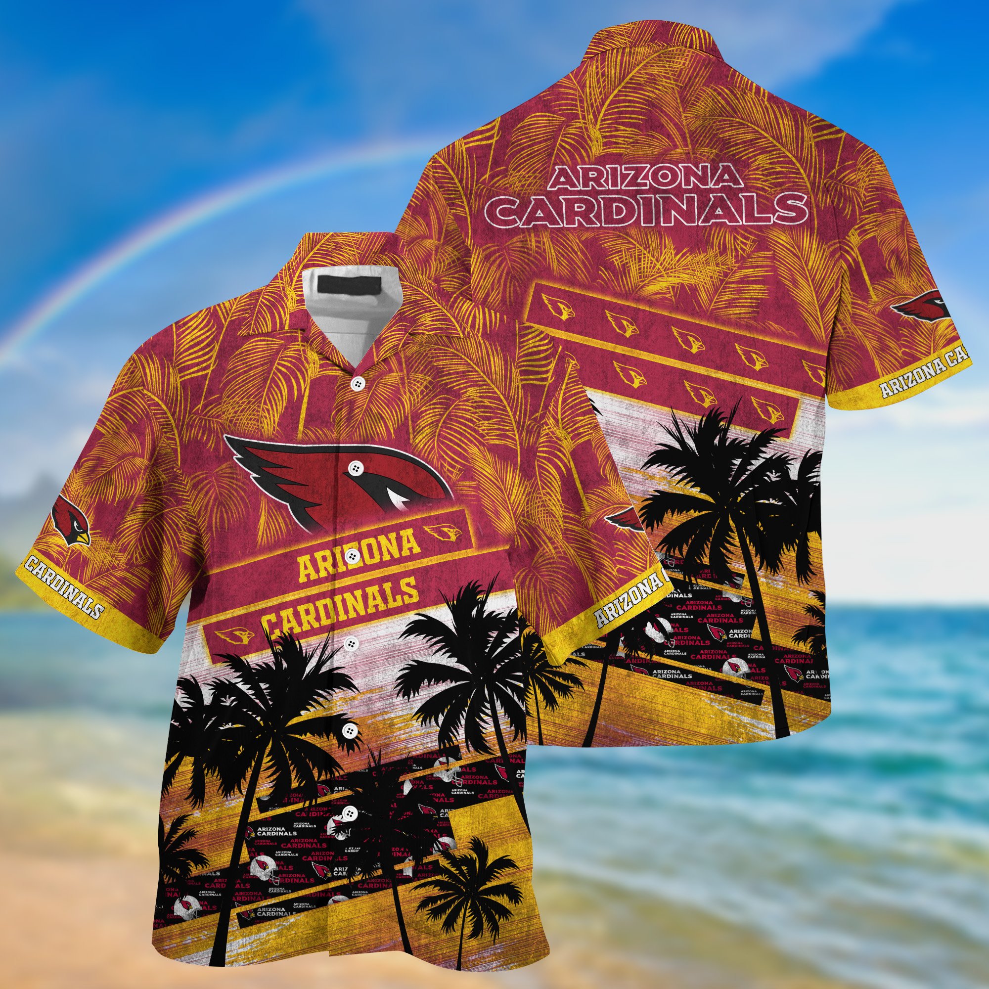 Arizona Cardinals Palm Tree Pattern Hawaii Shirt For Sports Fans, Custom Sport Hawaii Shirt NA32896