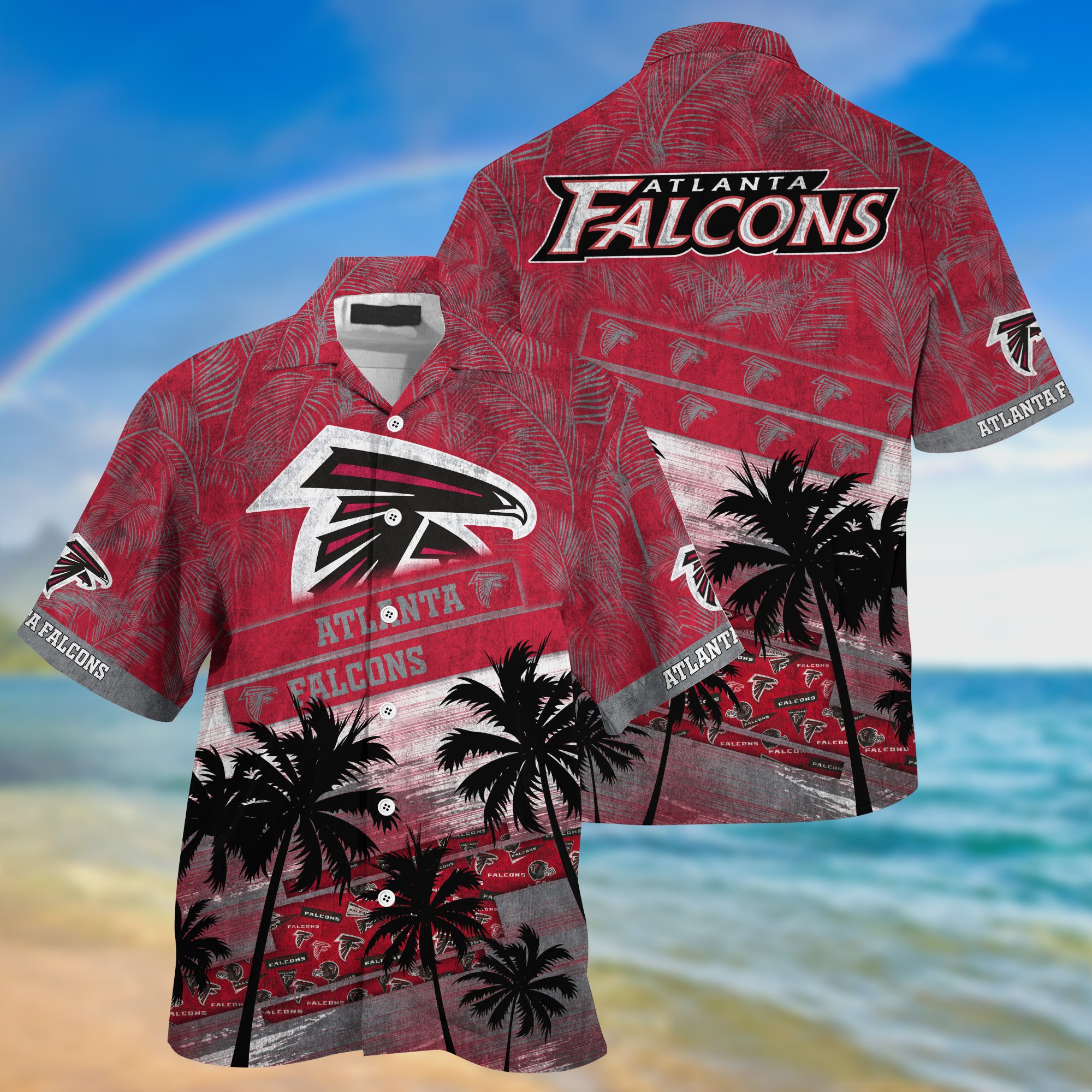 Atlanta Falcons Palm Tree Pattern Hawaii Shirt For Sports Fans, Custom Sport Hawaii Shirt NA32896