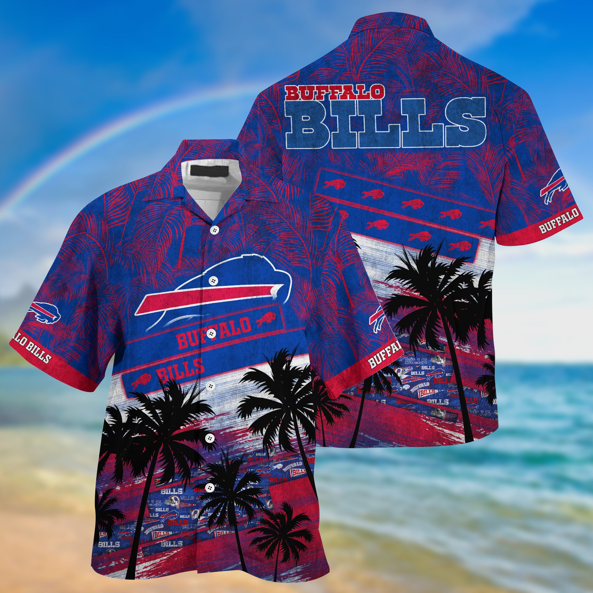 Buffalo Bills Palm Tree Pattern Hawaii Shirt For Sports Fans, Custom Sport Hawaii Shirt NA32896