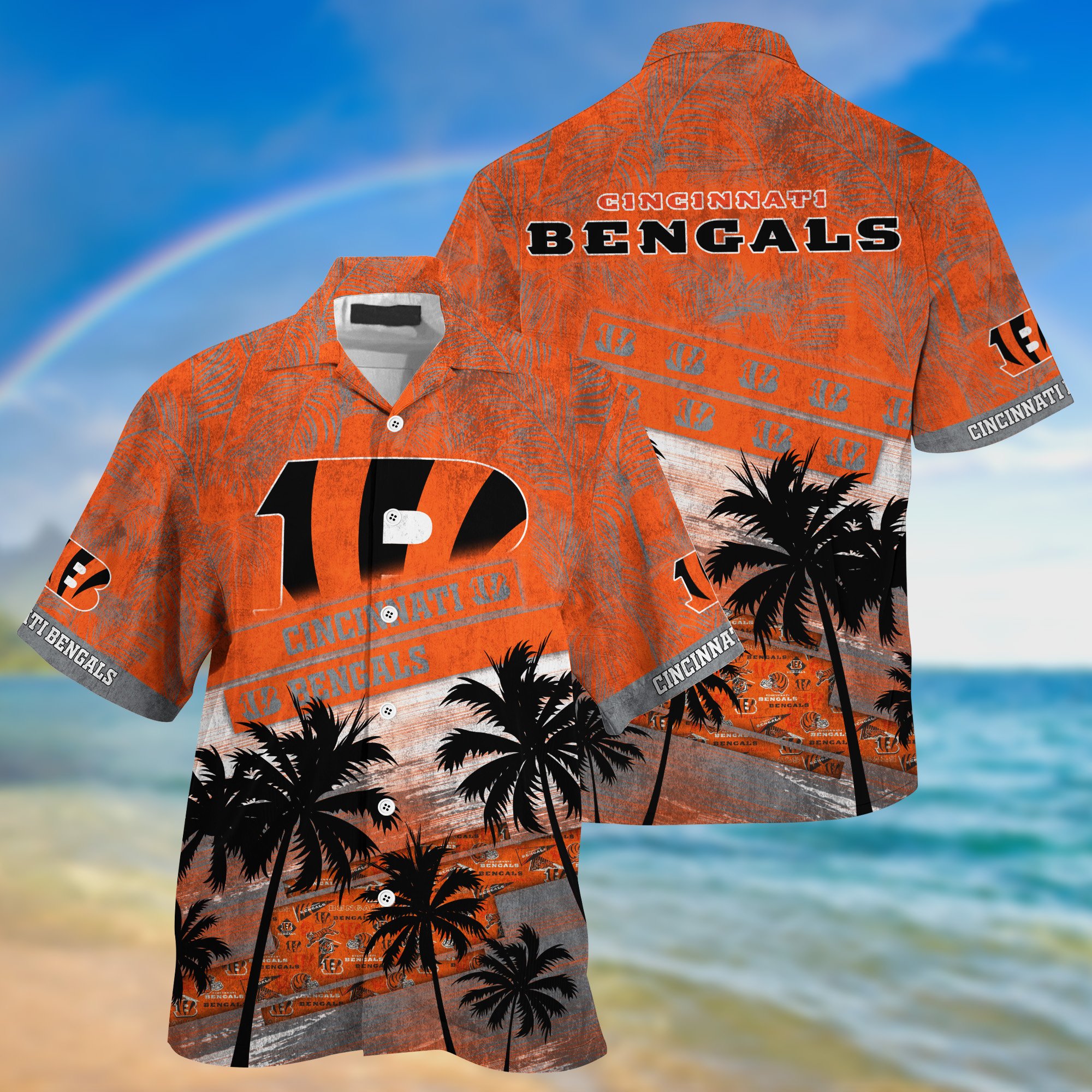 Cincinnati Bengals Palm Tree Pattern Hawaii Shirt For Sports Fans, Custom Sport Hawaii Shirt NA32896