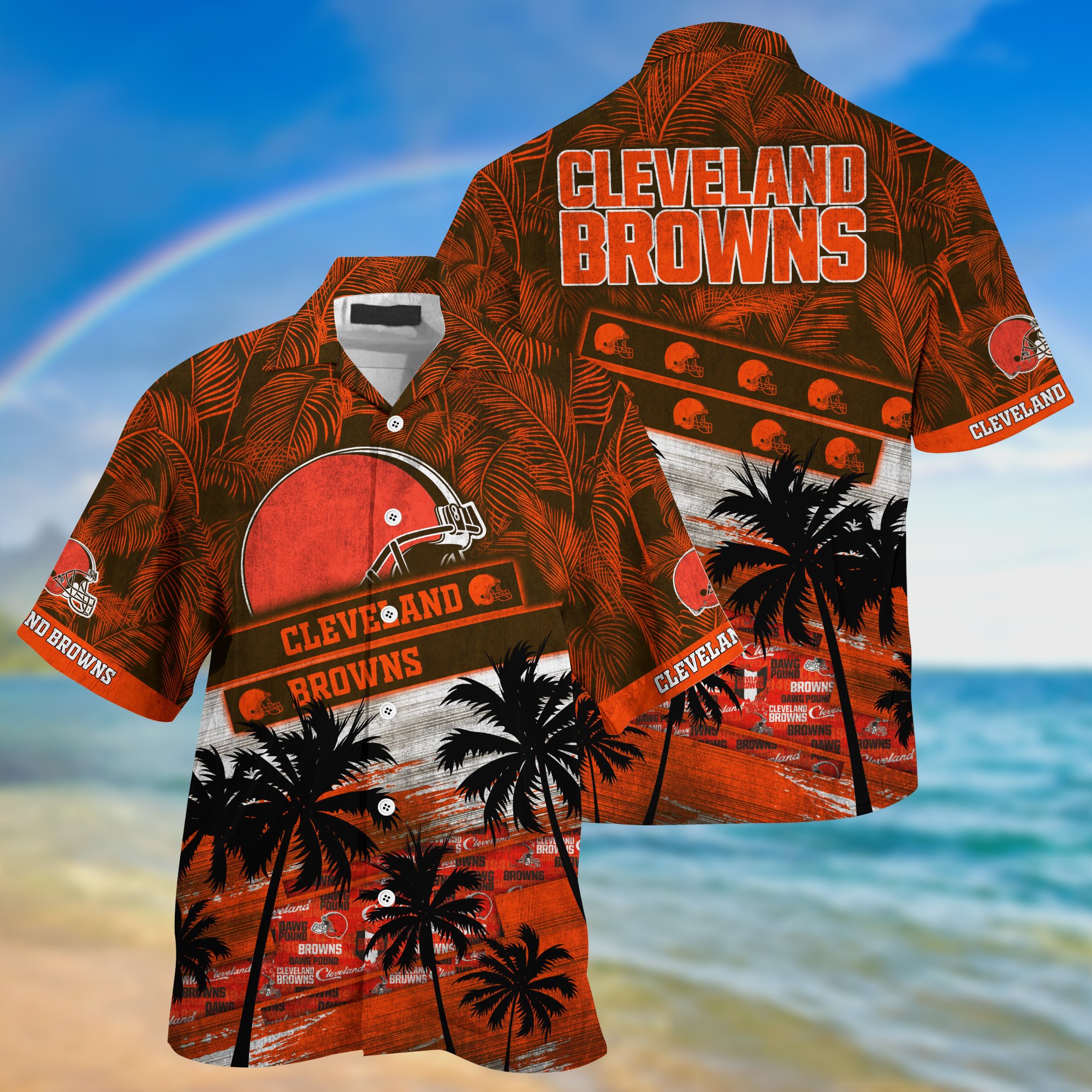 Cleveland Browns Palm Tree Pattern Hawaii Shirt For Sports Fans, Custom Sport Hawaii Shirt NA32896