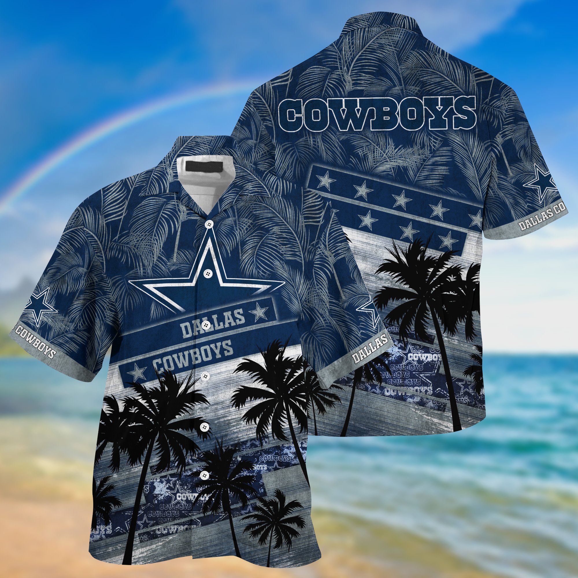 Dallas Cowboys Palm Tree Pattern Hawaii Shirt For Sports Fans, Custom Sport Hawaii Shirt NA32896