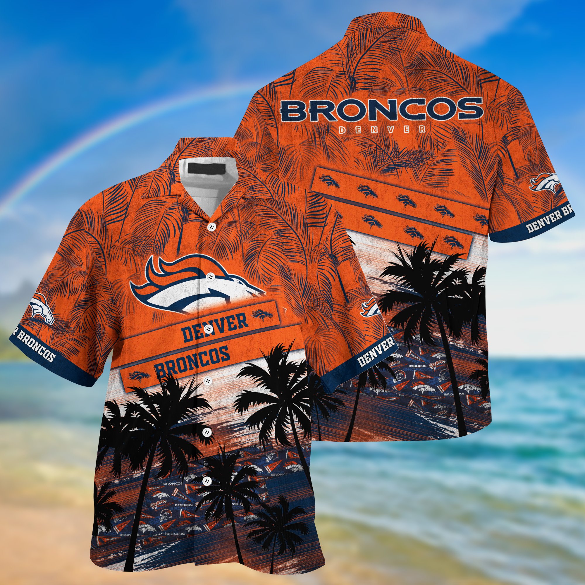 Denver Broncos Palm Tree Pattern Hawaii Shirt For Sports Fans, Custom Sport Hawaii Shirt NA32896