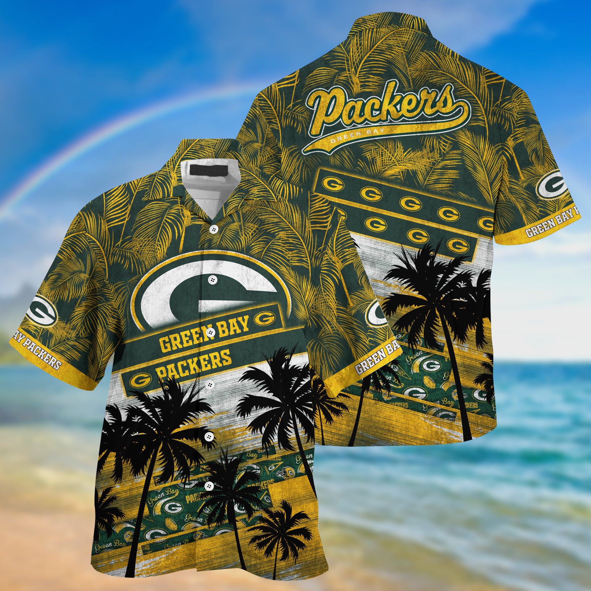 Green Bay Packers Palm Tree Pattern Hawaii Shirt For Sports Fans, Custom Sport Hawaii Shirt NA32896