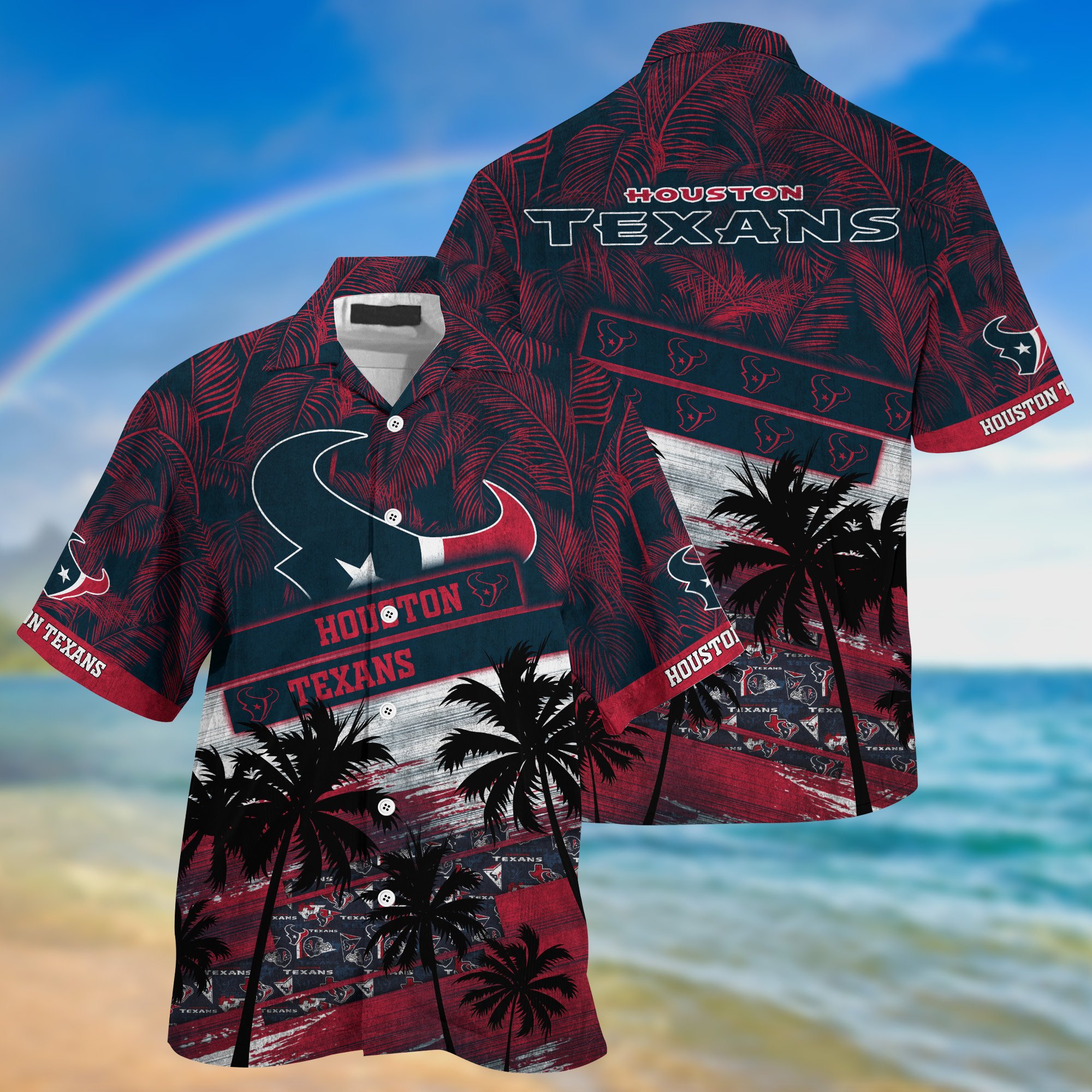 Houston Texans Palm Tree Pattern Hawaii Shirt For Sports Fans, Custom Sport Hawaii Shirt NA32896