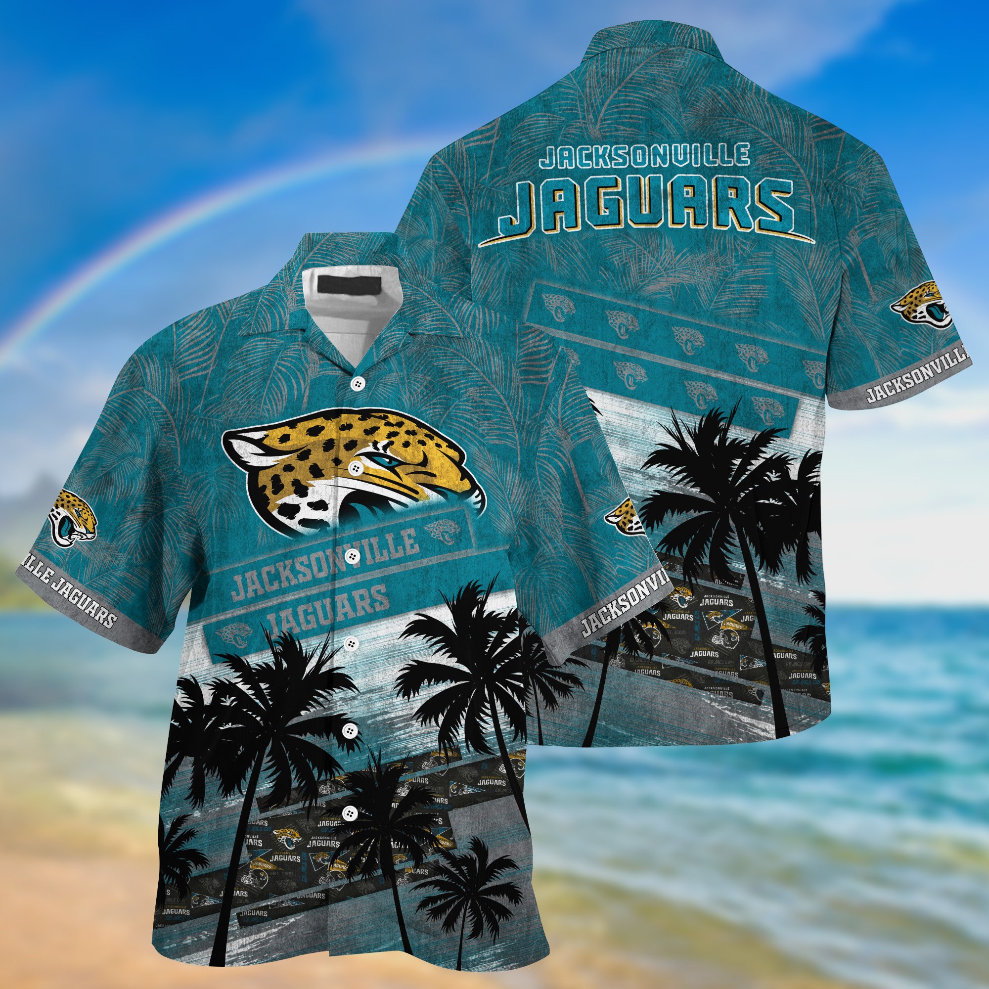 Jacksonville Jaguars Palm Tree Pattern Hawaii Shirt For Sports Fans, Custom Sport Hawaii Shirt NA32896