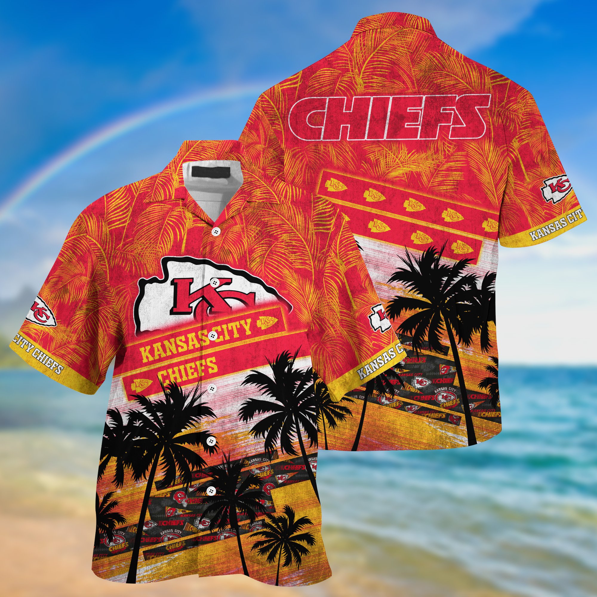 Kansas City Chiefs Palm Tree Pattern Hawaii Shirt For Sports Fans, Custom Sport Hawaii Shirt NA32896