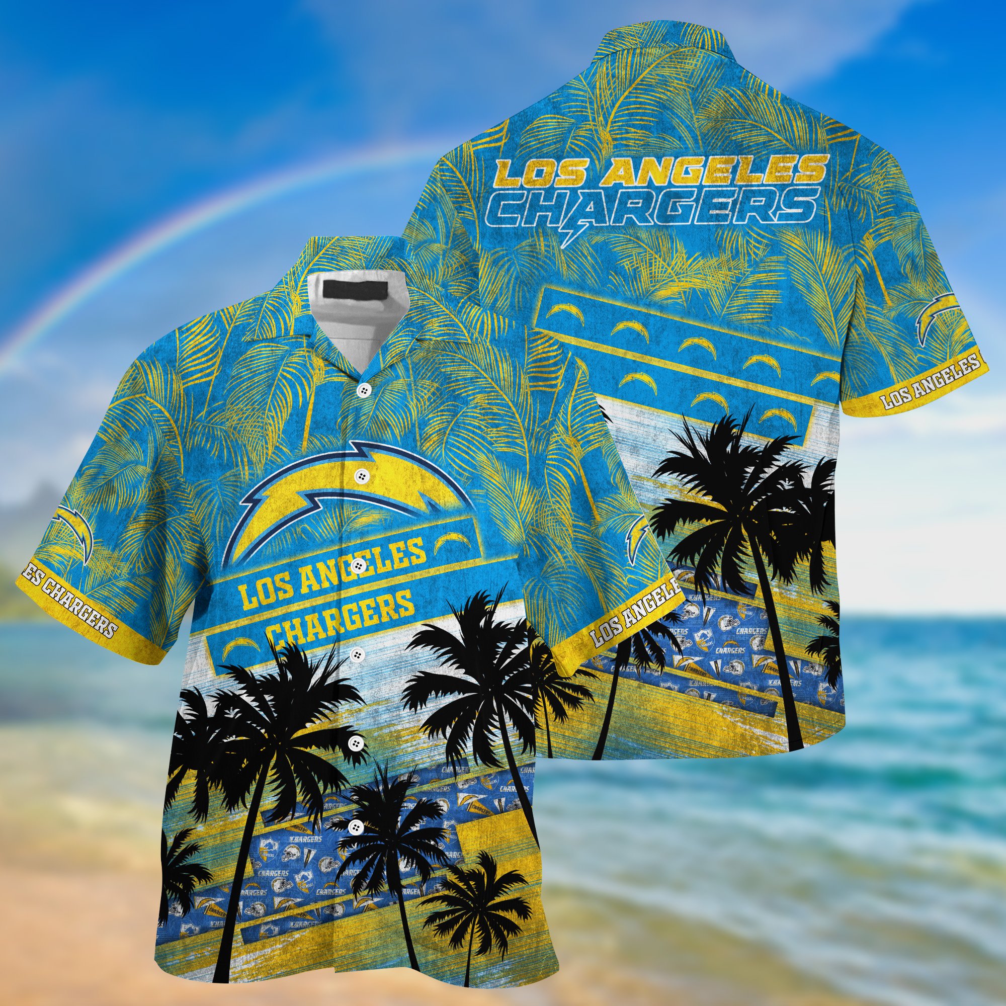 Los Angeles Chargers Palm Tree Pattern Hawaii Shirt For Sports Fans, Custom Sport Hawaii Shirt NA32896