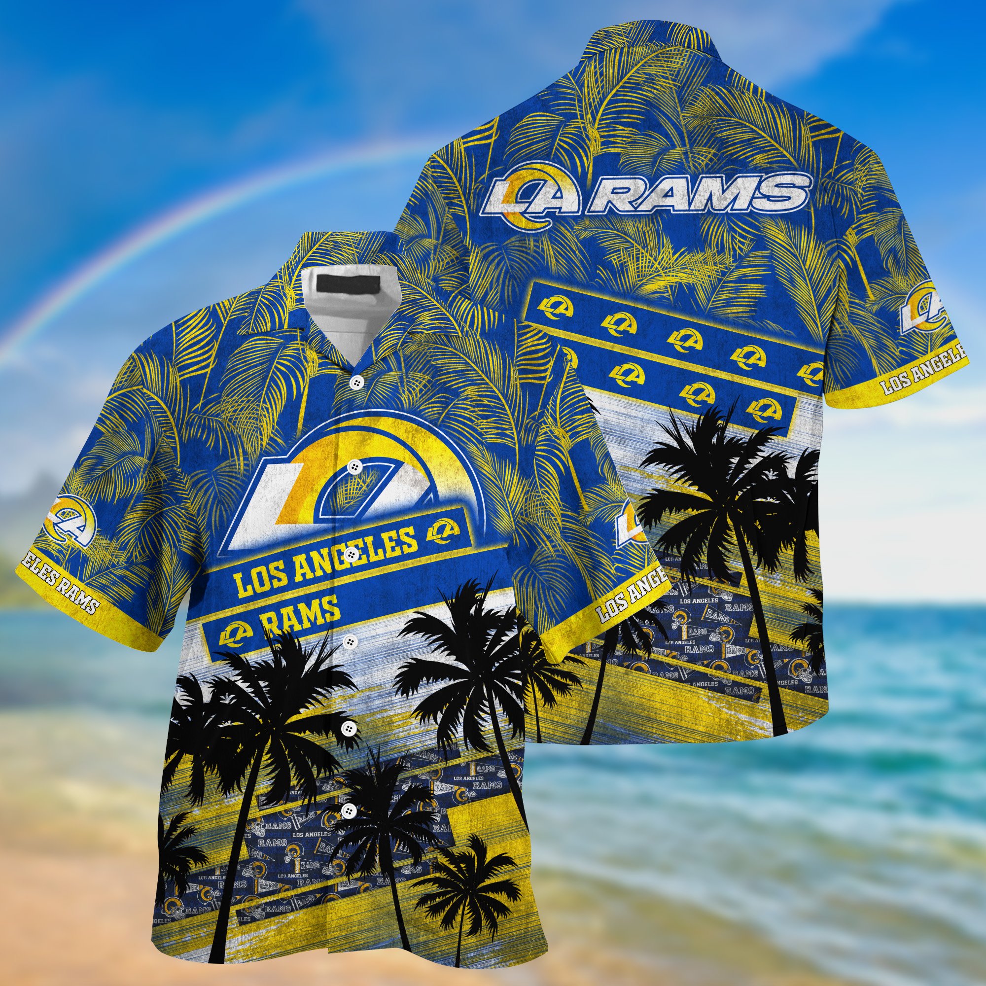 Los Angeles Rams Palm Tree Pattern Hawaii Shirt For Sports Fans, Custom Sport Hawaii Shirt NA32896