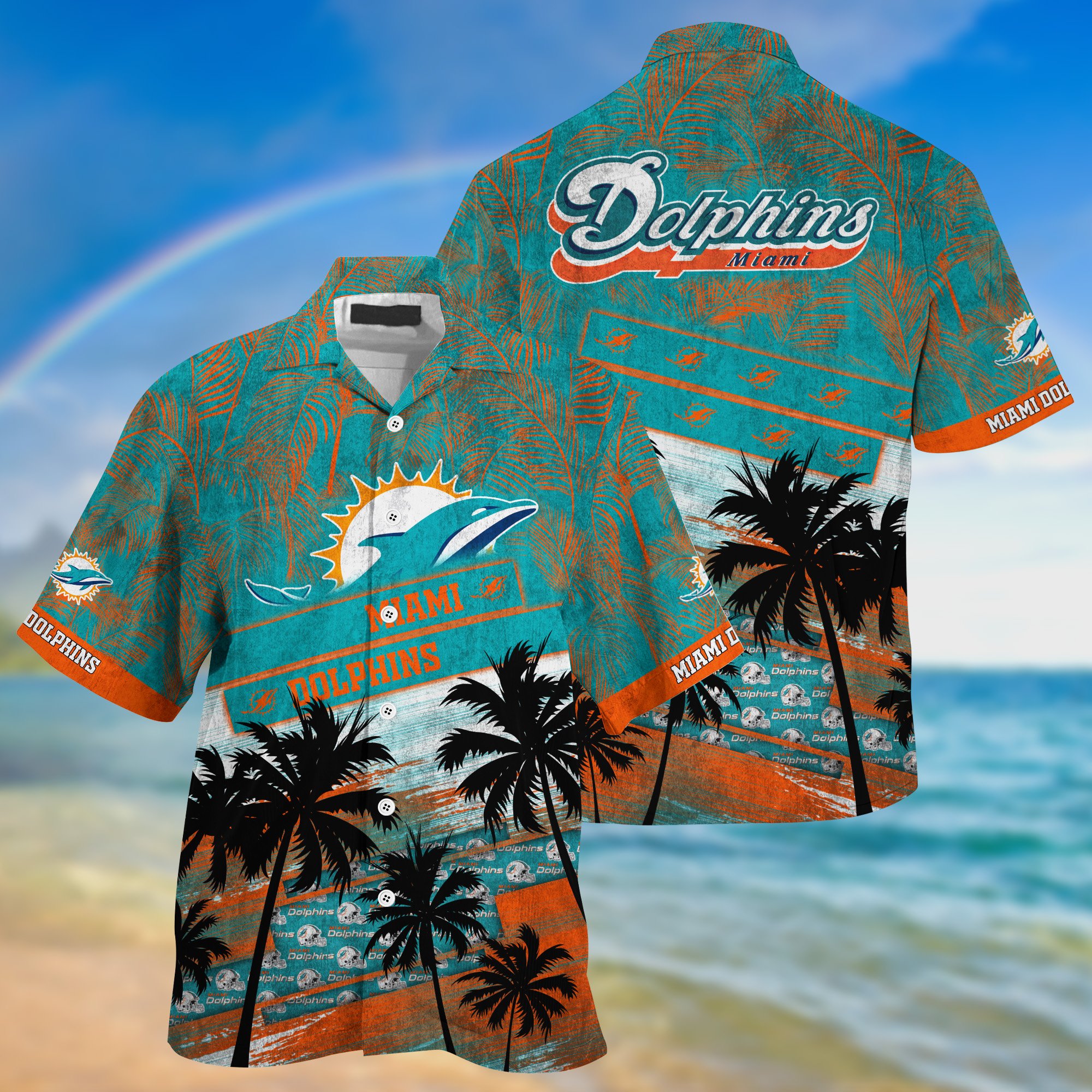 Miami Dolphins Palm Tree Pattern Hawaii Shirt For Sports Fans, Custom Sport Hawaii Shirt NA32896